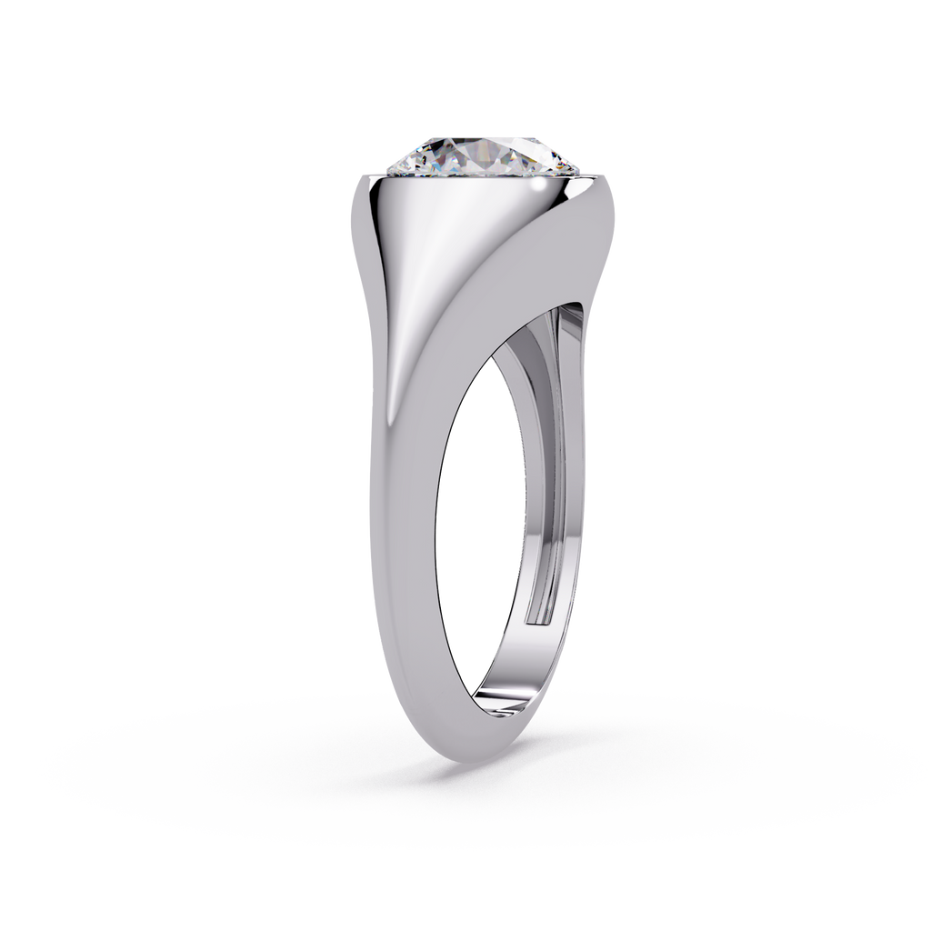 Round Cut Diamond Bezel Set Signet Ring