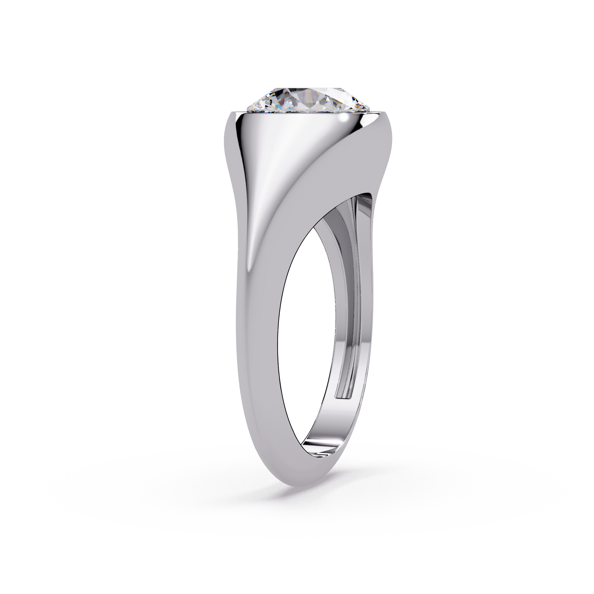 Round Cut Diamond Bezel Set Signet Ring