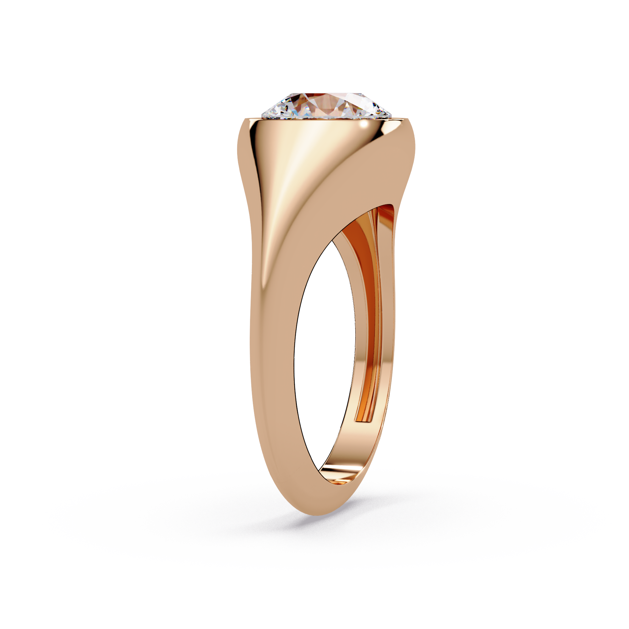 Round Cut Diamond Bezel Set Signet Ring