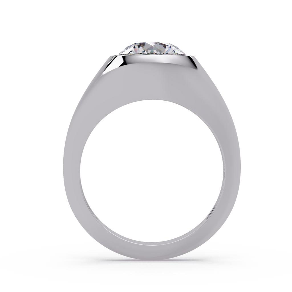 Round Cut Diamond Bezel Set Signet Ring