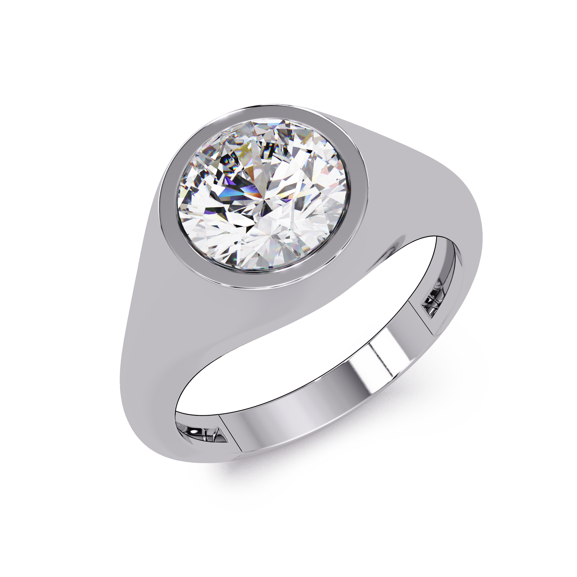 Round Cut Diamond Bezel Set Signet Ring