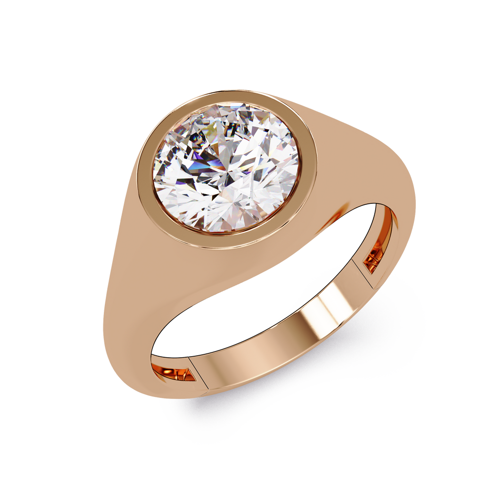 Round Cut Diamond Bezel Set Signet Ring