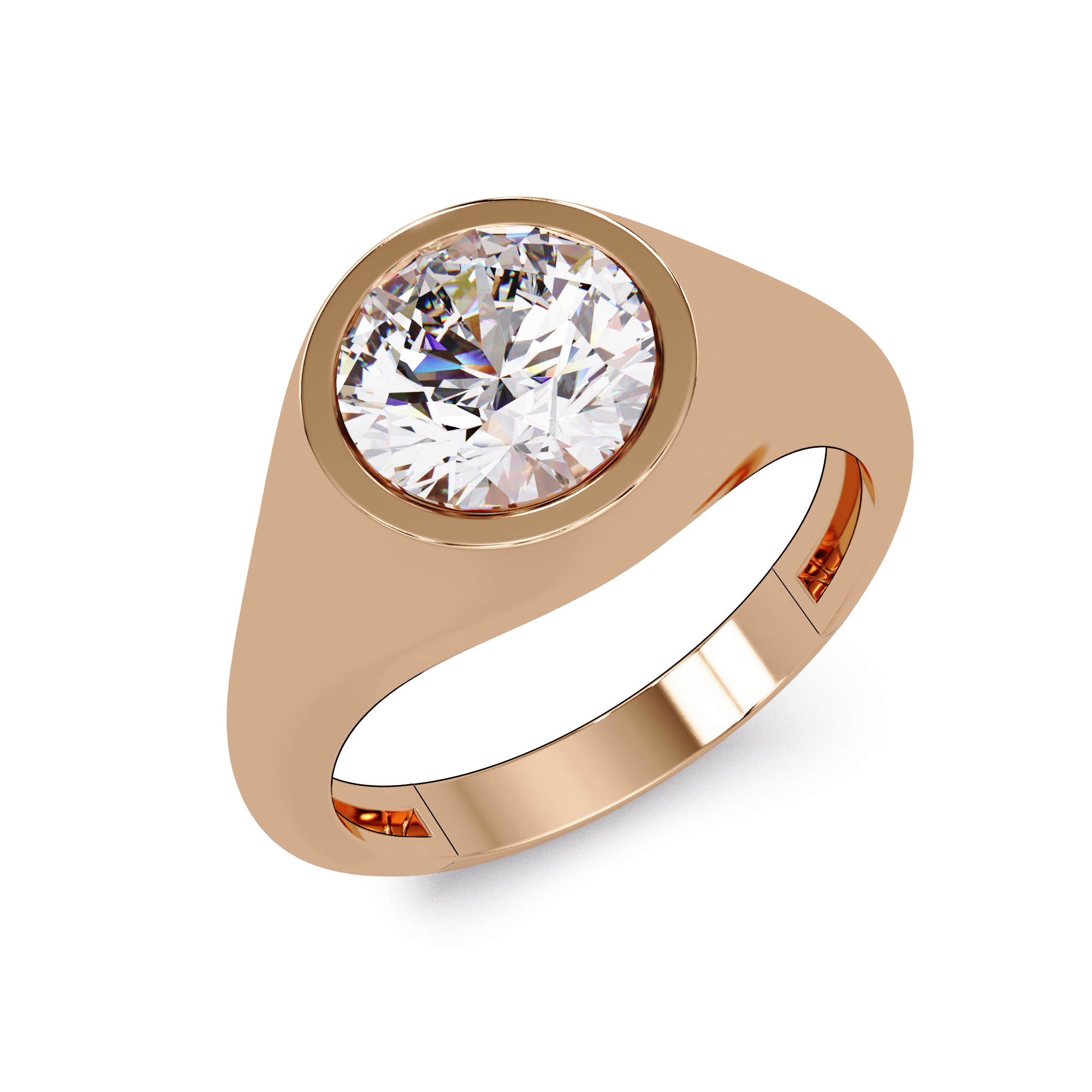 Round Cut Diamond Bezel Set Signet Ring