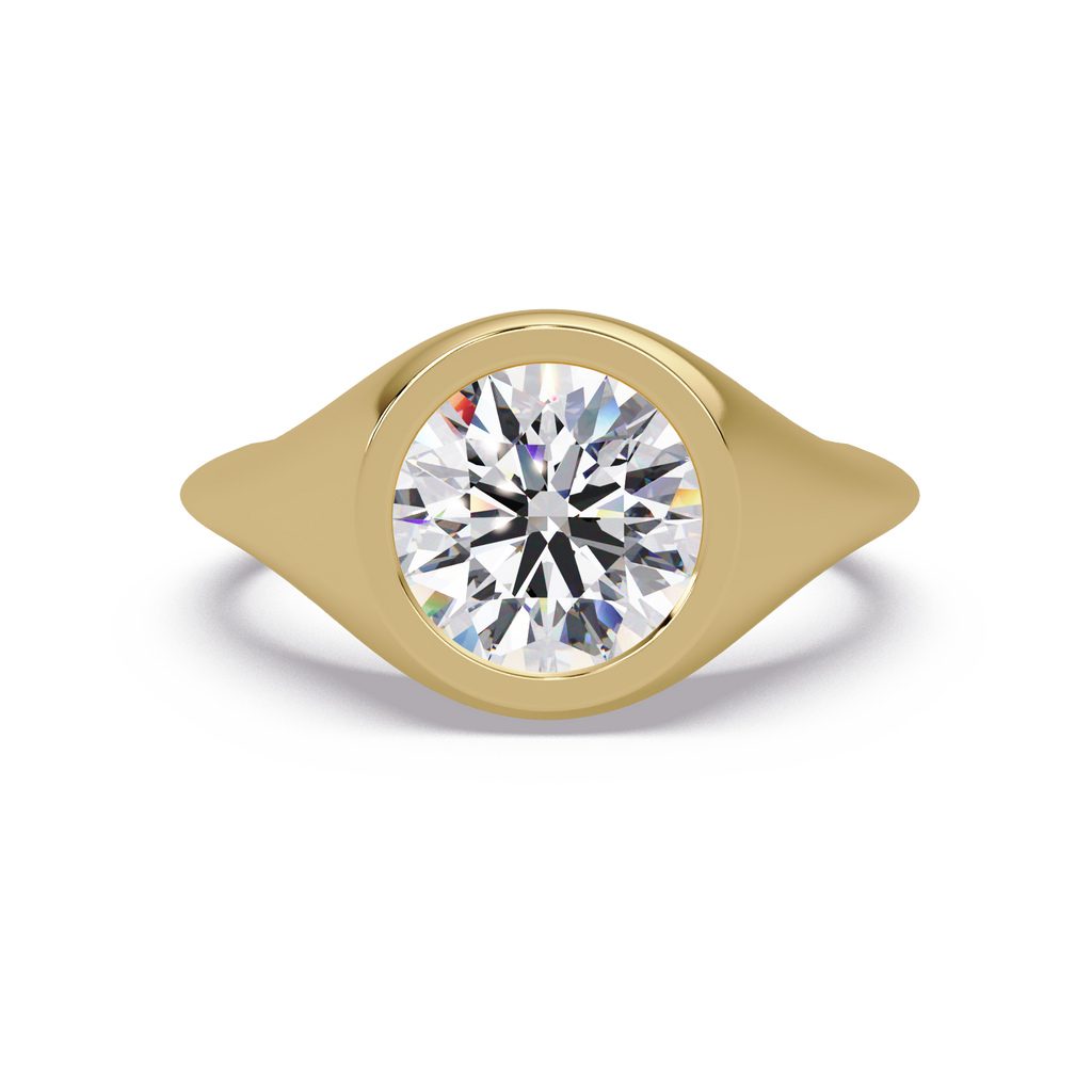 Round Cut Diamond Bezel Set Signet Ring
