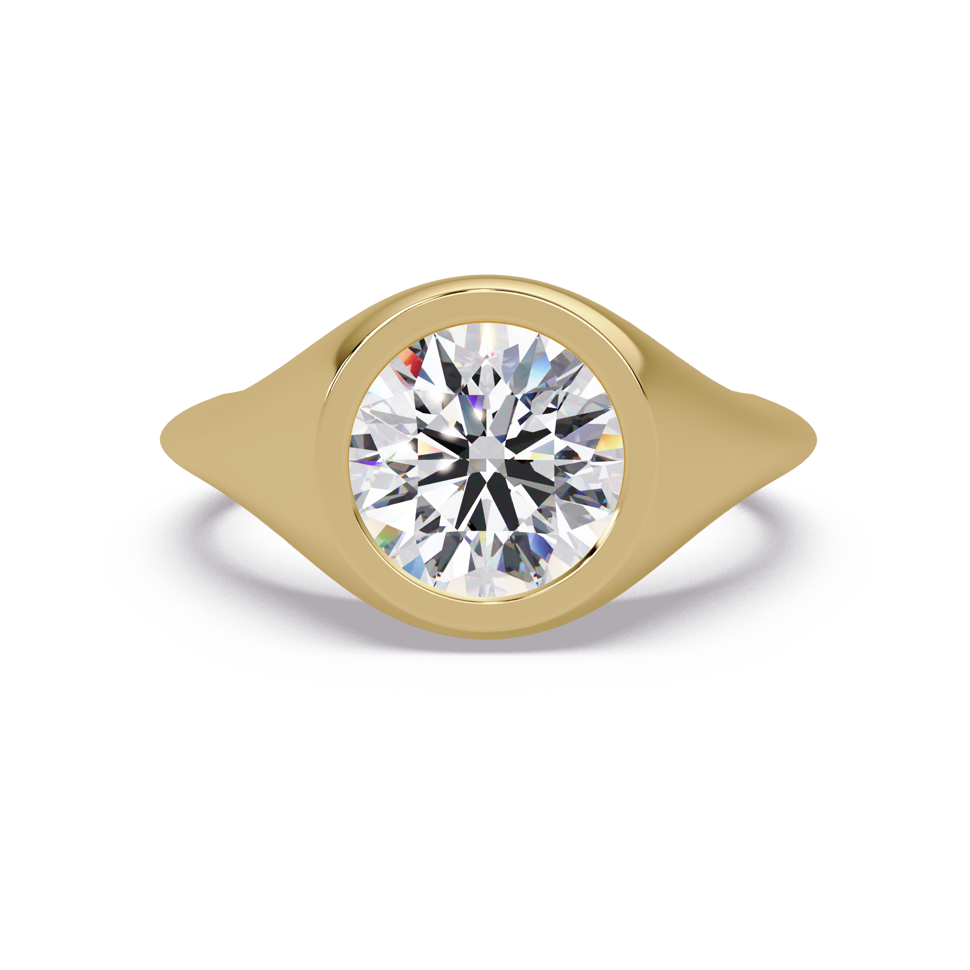 Round Cut Diamond Bezel Set Signet Ring