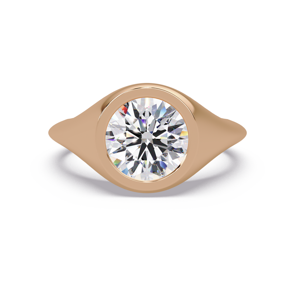Round Cut Diamond Bezel Set Signet Ring