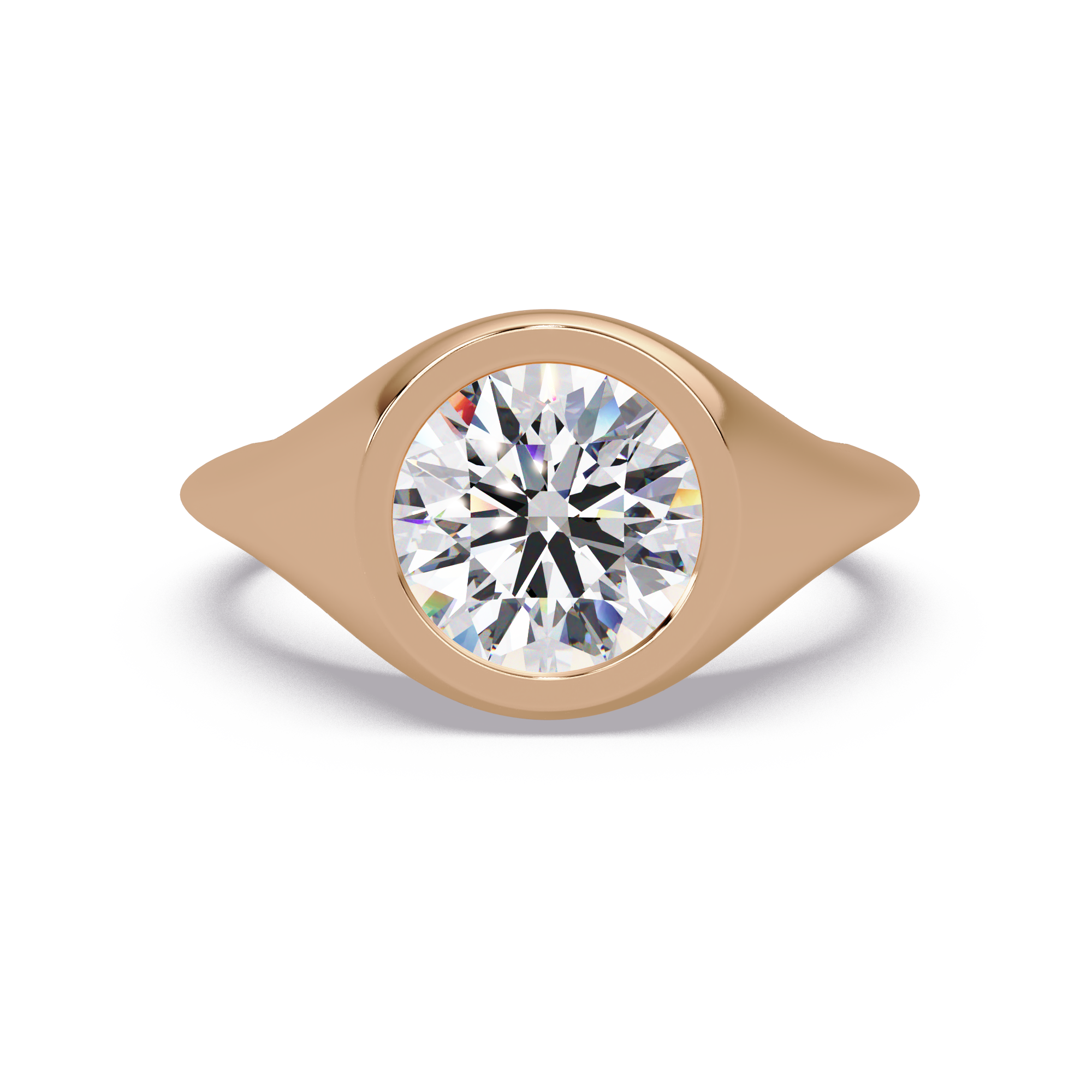 Round Cut Diamond Bezel Set Signet Ring