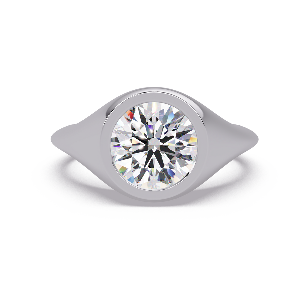 Round Cut Diamond Bezel Set Signet Ring