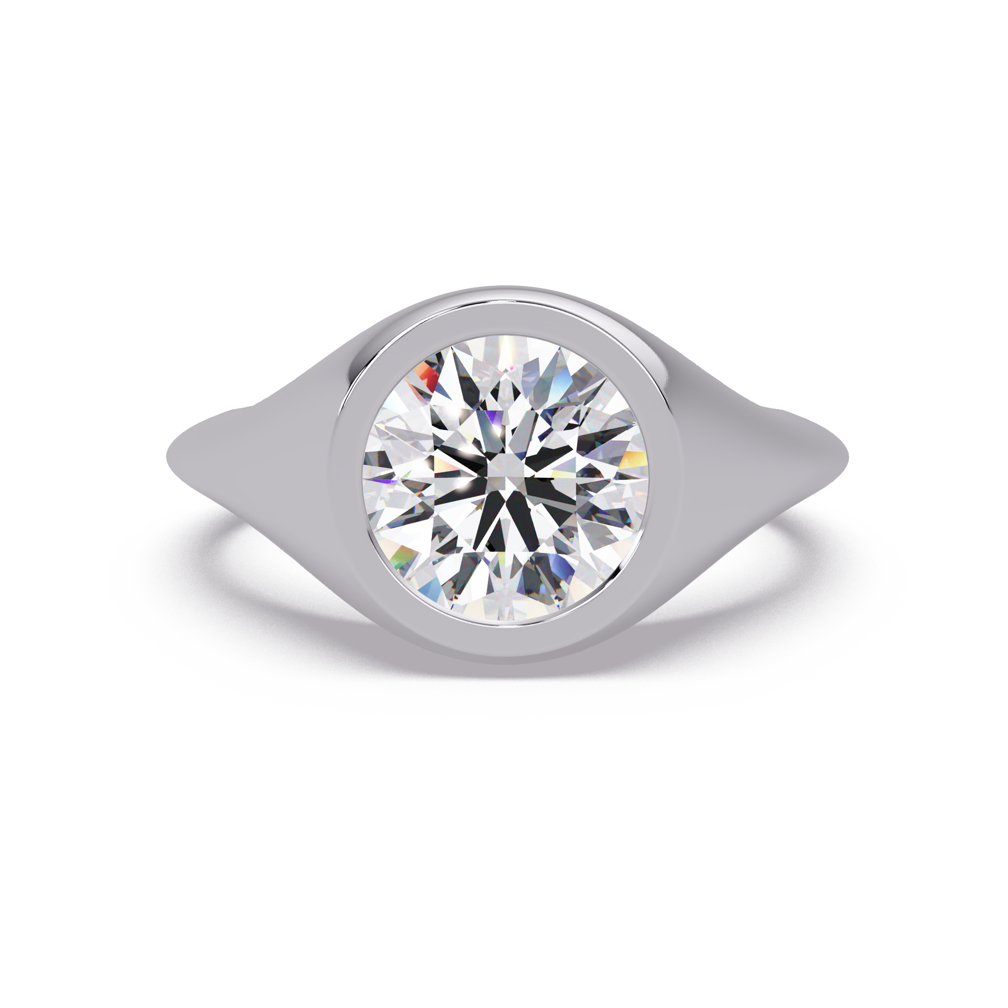 Round Cut Diamond Bezel Set Signet Ring