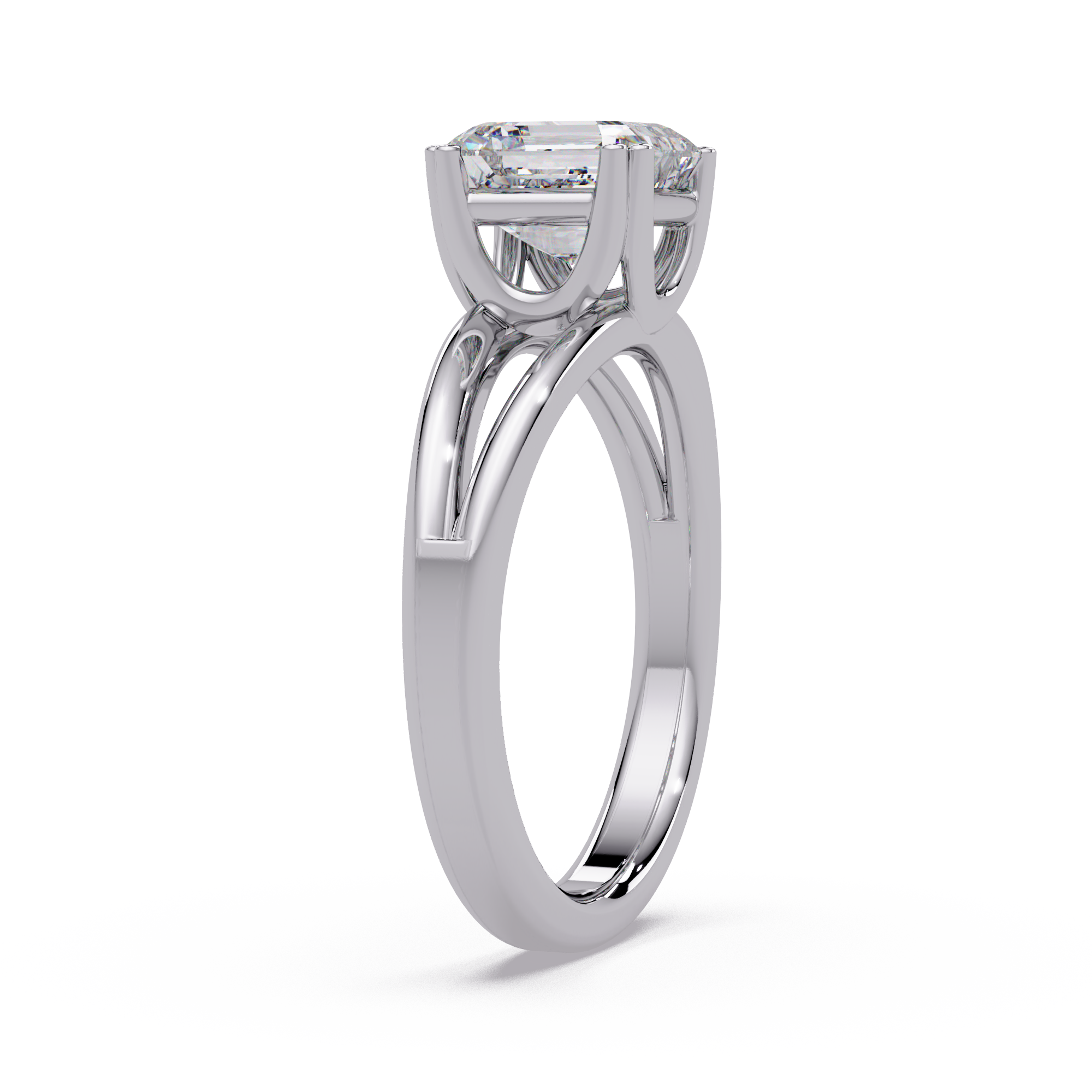 Asscher Cut Diamond Split Shank Solitaire Engagement Ring