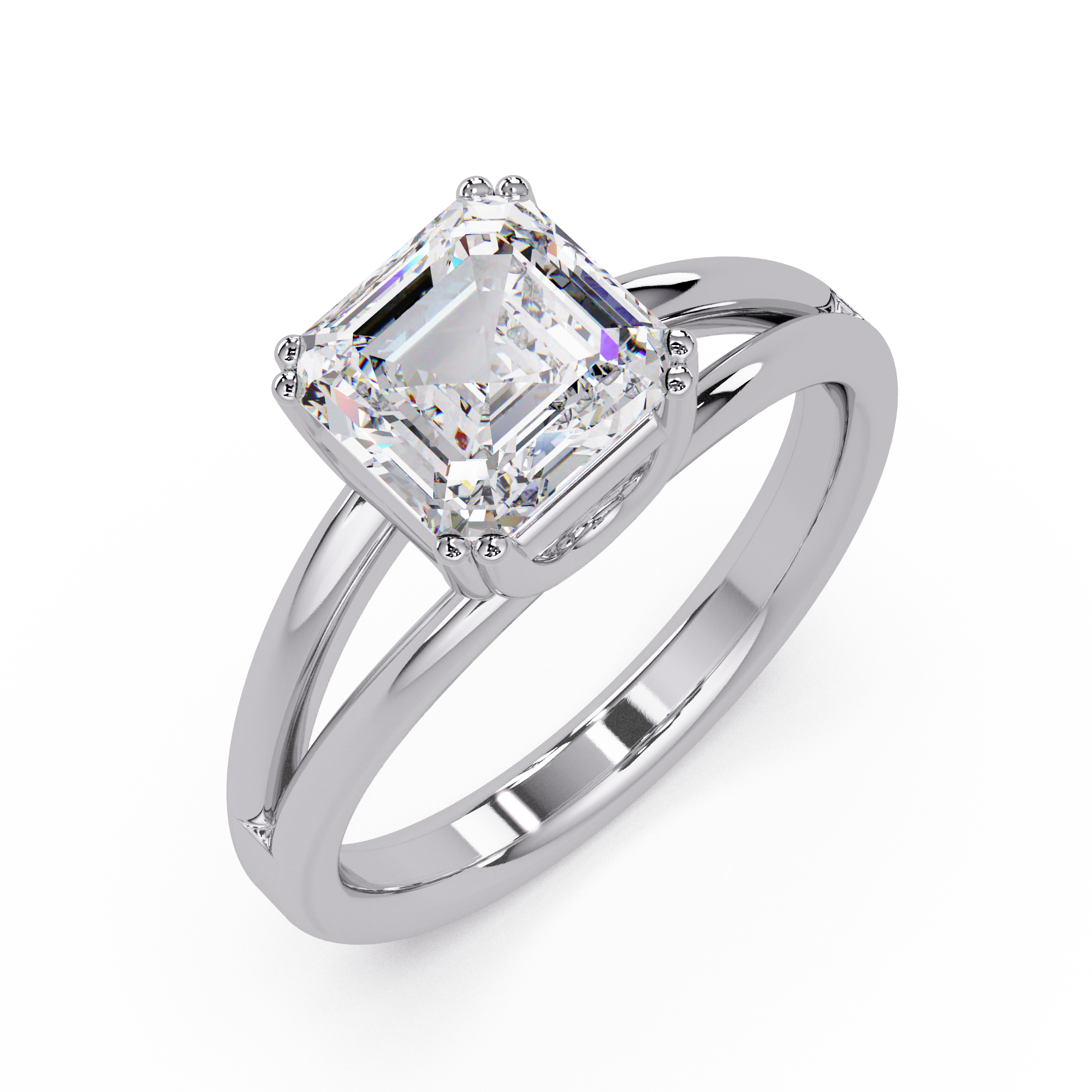 Asscher Cut Diamond Split Shank Solitaire Engagement Ring