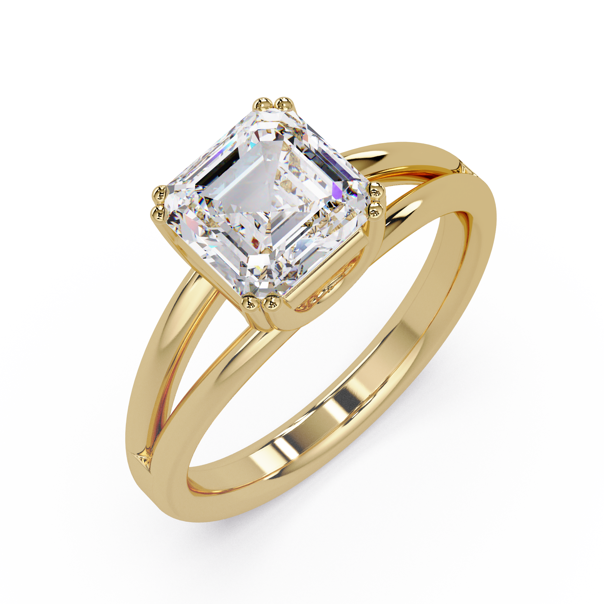 Asscher Cut Diamond Split Shank Solitaire Engagement Ring