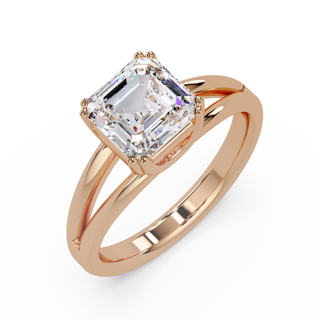 Asscher Cut Diamond Split Shank Solitaire Engagement Ring