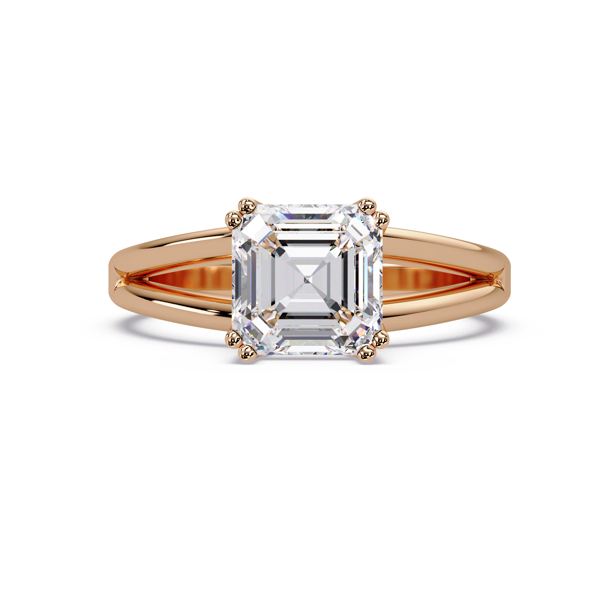 Asscher Cut Diamond Split Shank Solitaire Engagement Ring