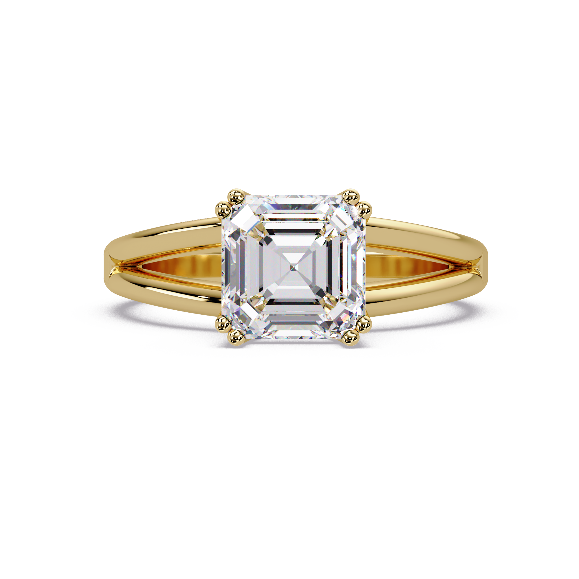 Asscher Cut Diamond Split Shank Solitaire Engagement Ring