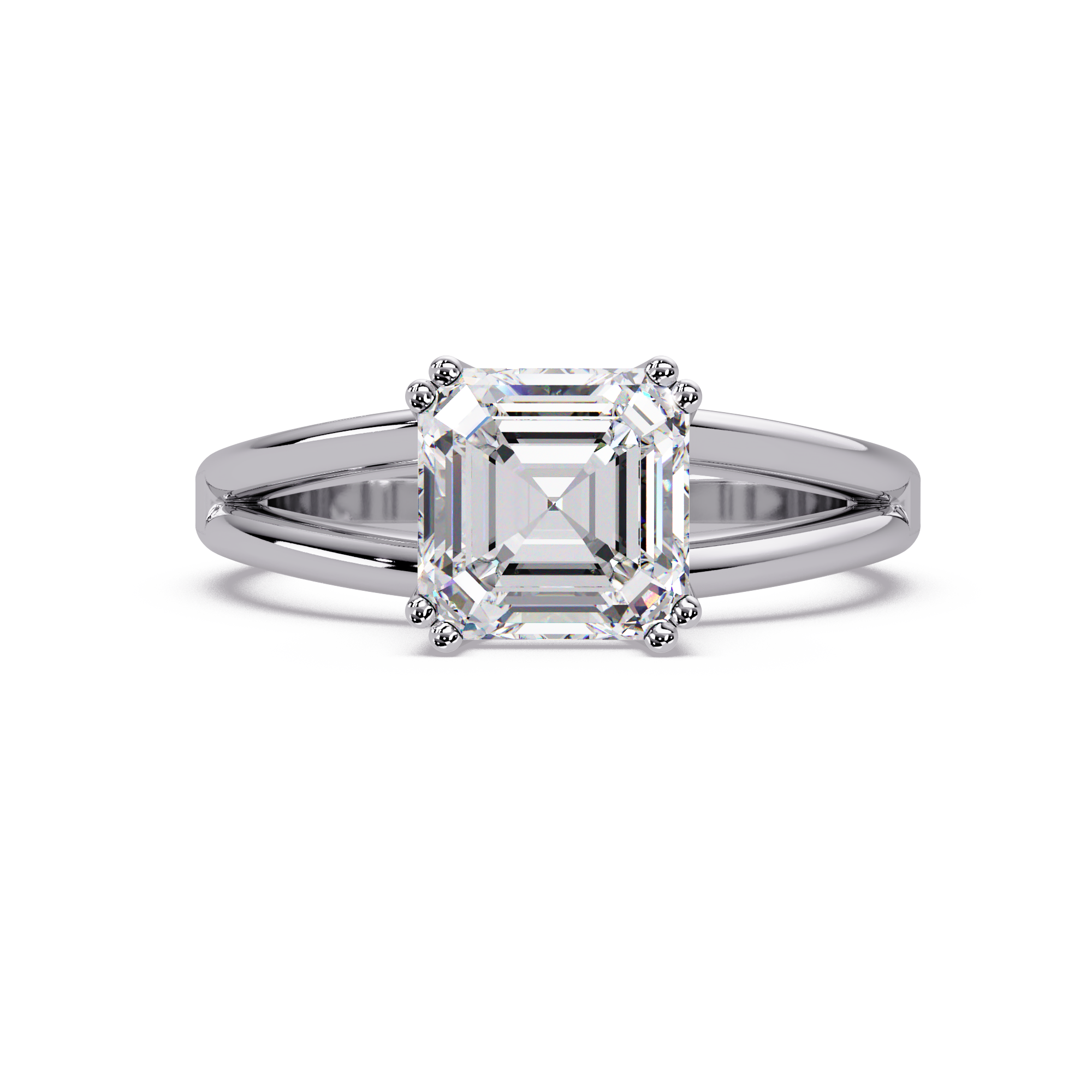 Asscher Cut Diamond Split Shank Solitaire Engagement Ring