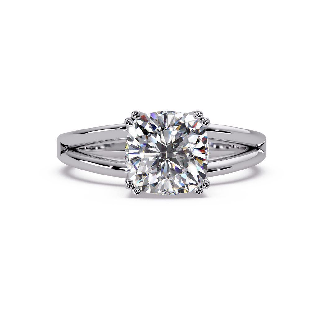 Cushion Cut Diamond Split Shank Solitaire Engagement Ring