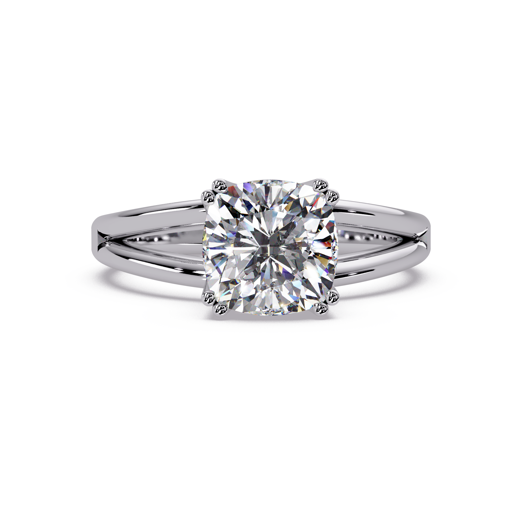 Cushion Cut Diamond Split Shank Solitaire Engagement Ring