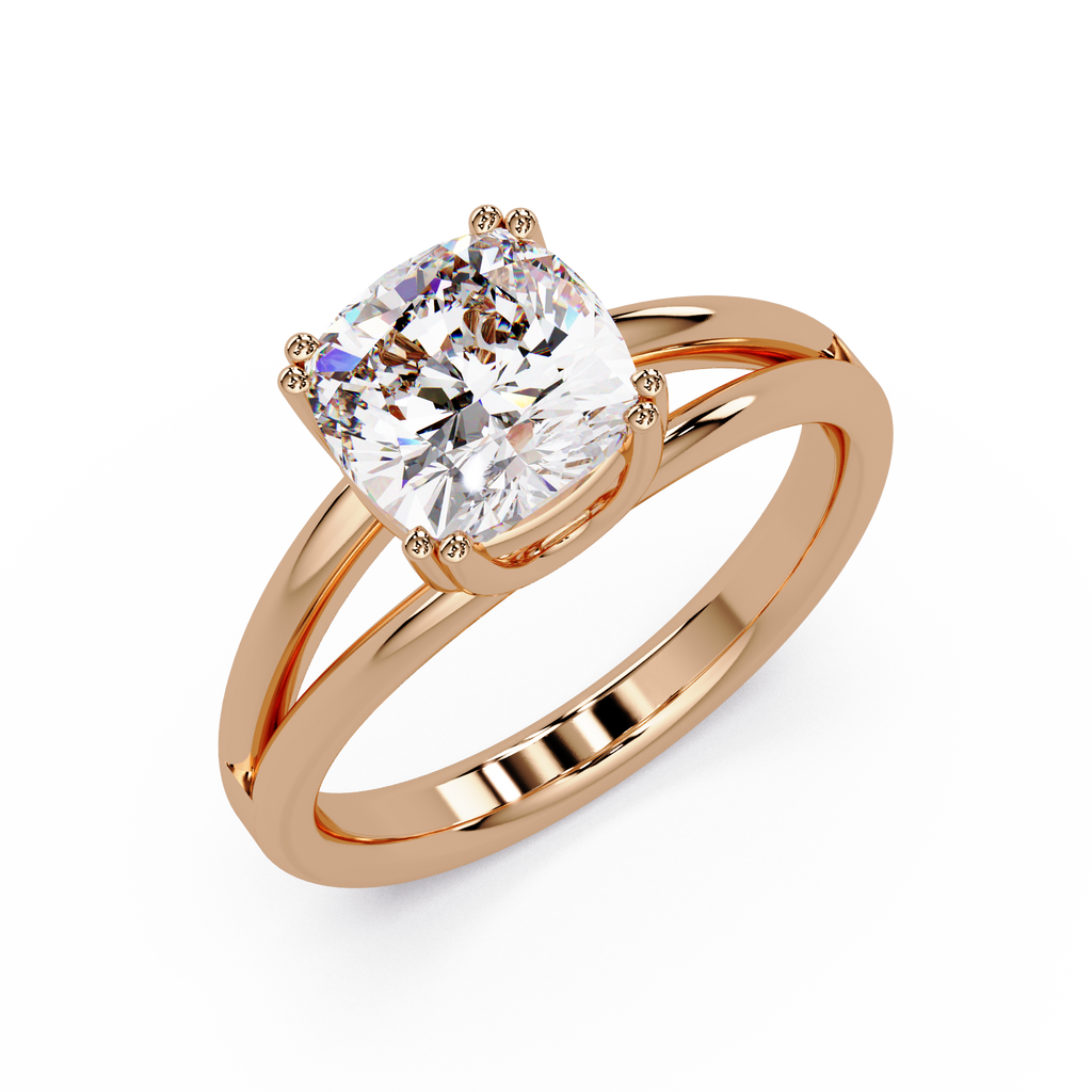 Cushion Cut Diamond Split Shank Solitaire Engagement Ring