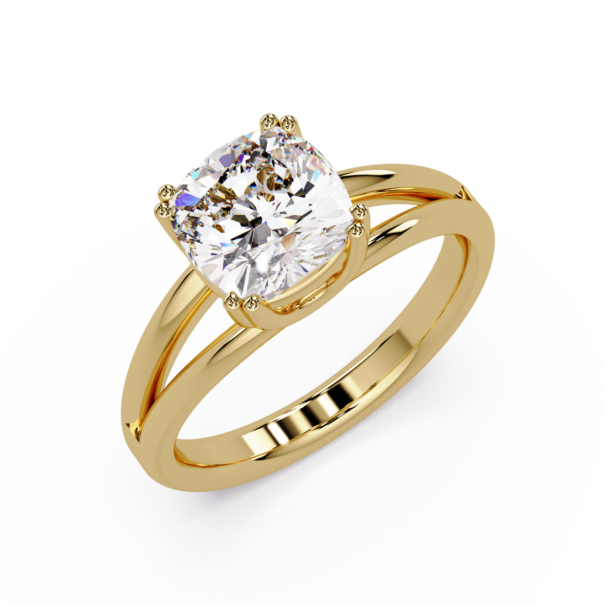 Cushion Cut Diamond Split Shank Solitaire Engagement Ring