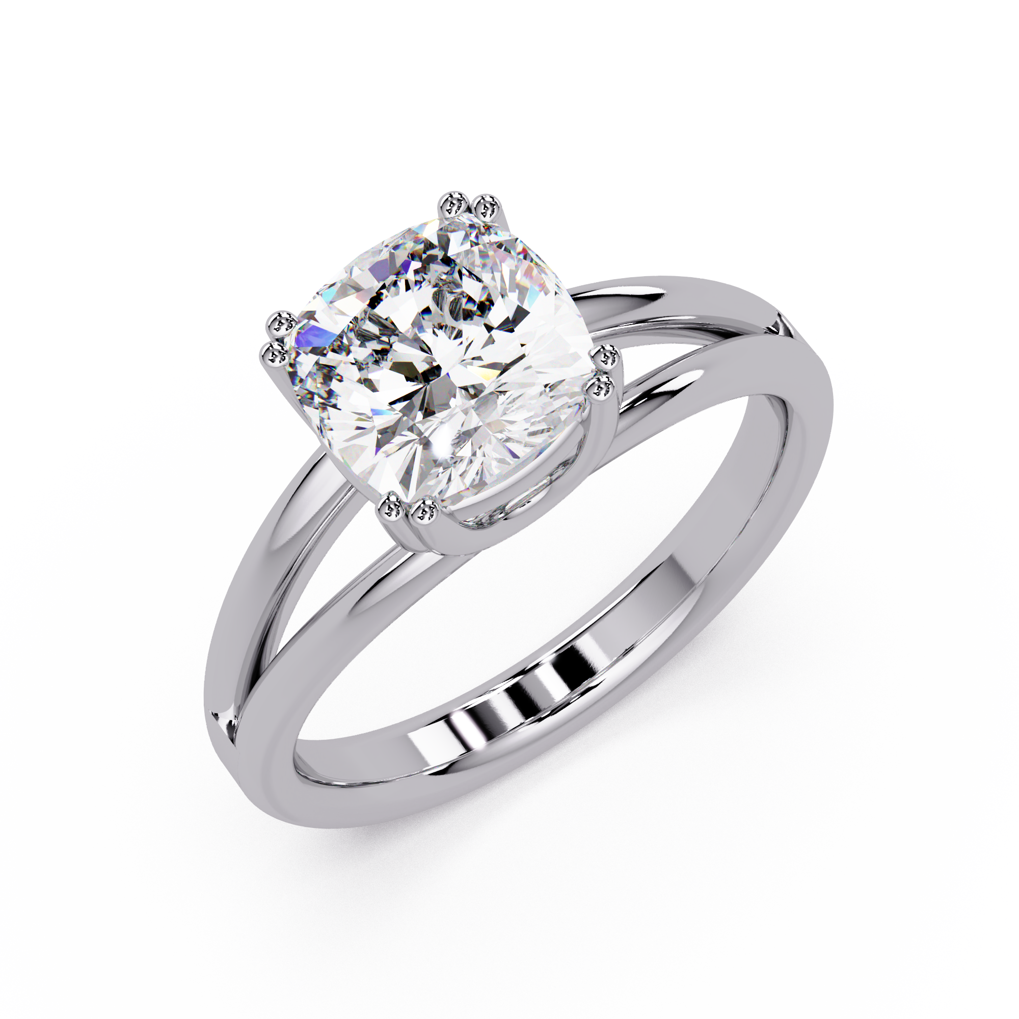 Cushion Cut Diamond Split Shank Solitaire Engagement Ring