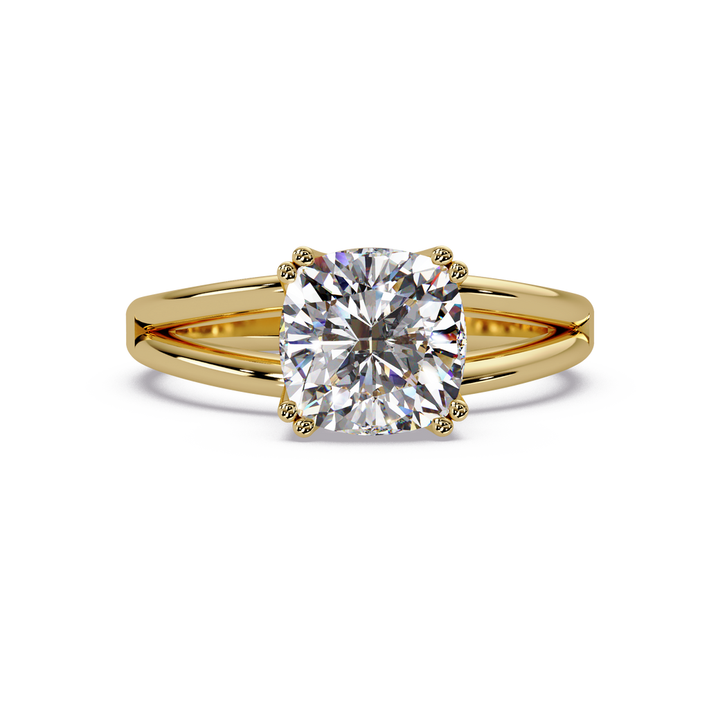 Cushion Cut Diamond Split Shank Solitaire Engagement Ring