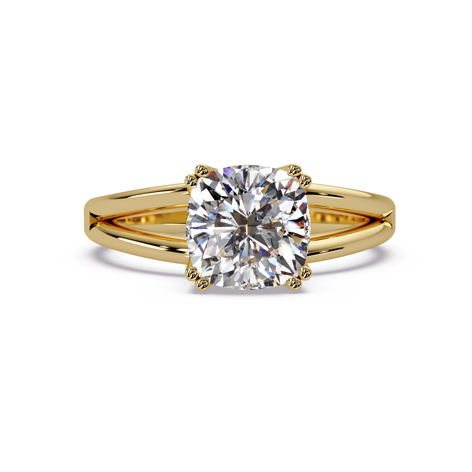 Cushion Cut Diamond Split Shank Solitaire Engagement Ring