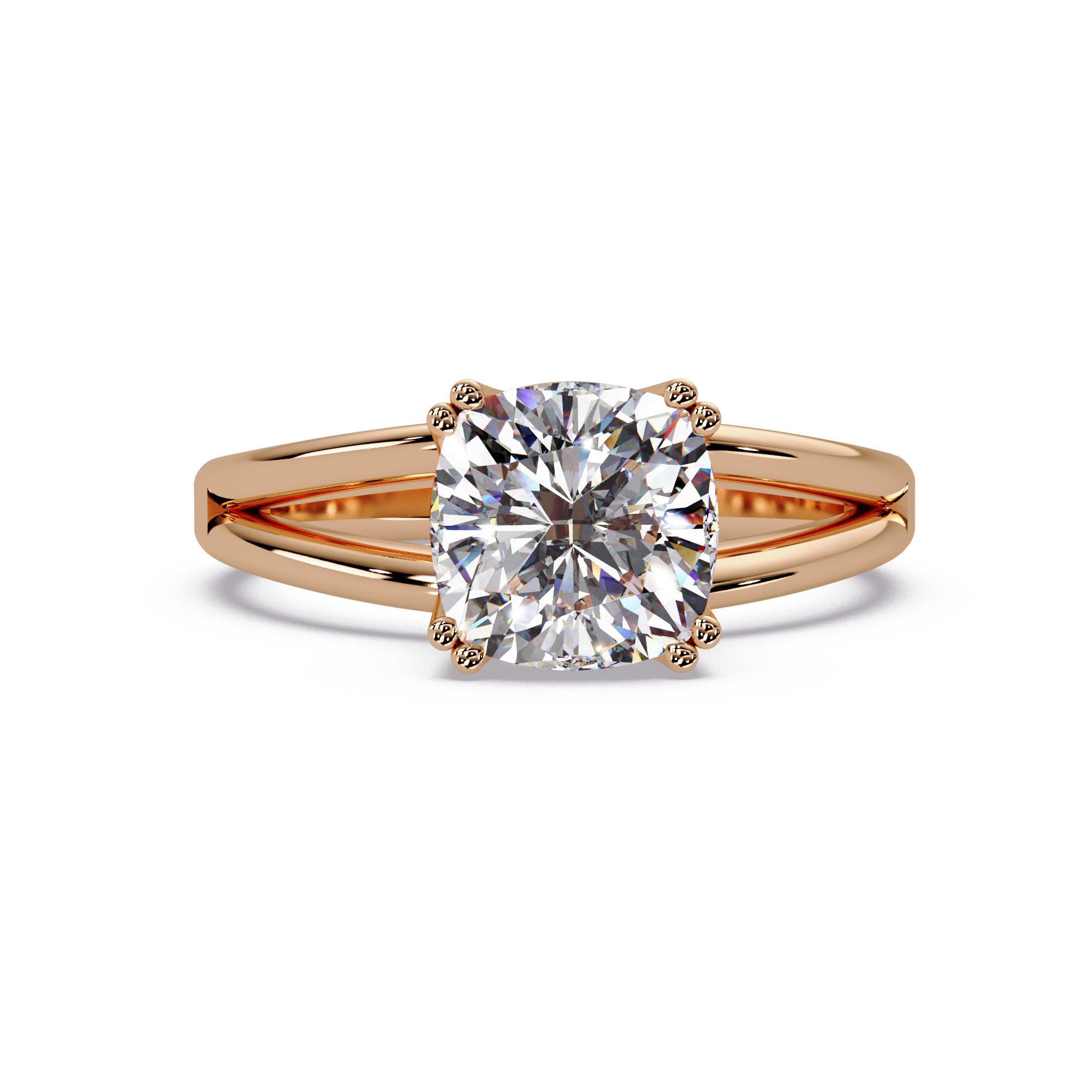 Cushion Cut Diamond Split Shank Solitaire Engagement Ring