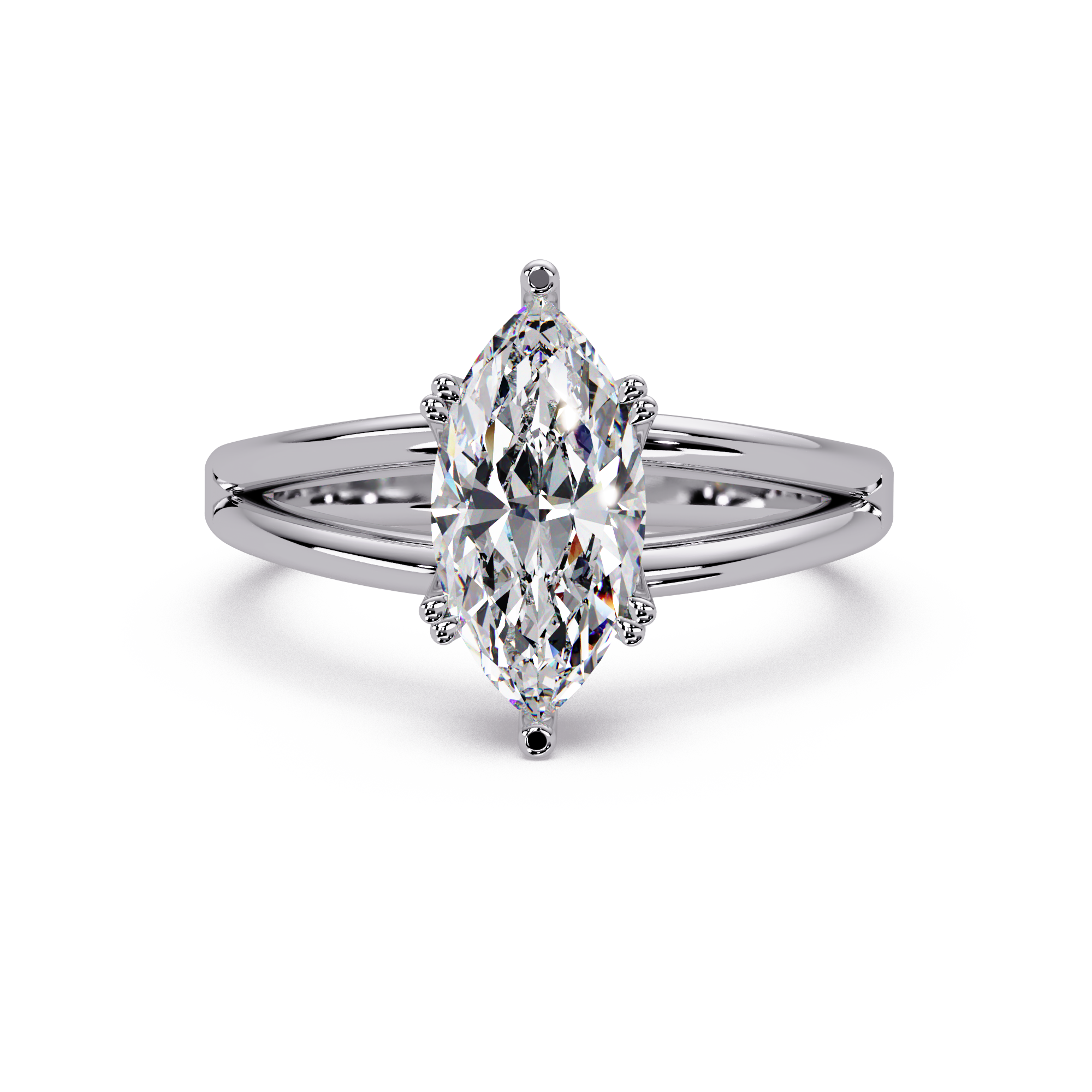 Marquise Cut Diamond Split Shank Solitaire Engagement Ring