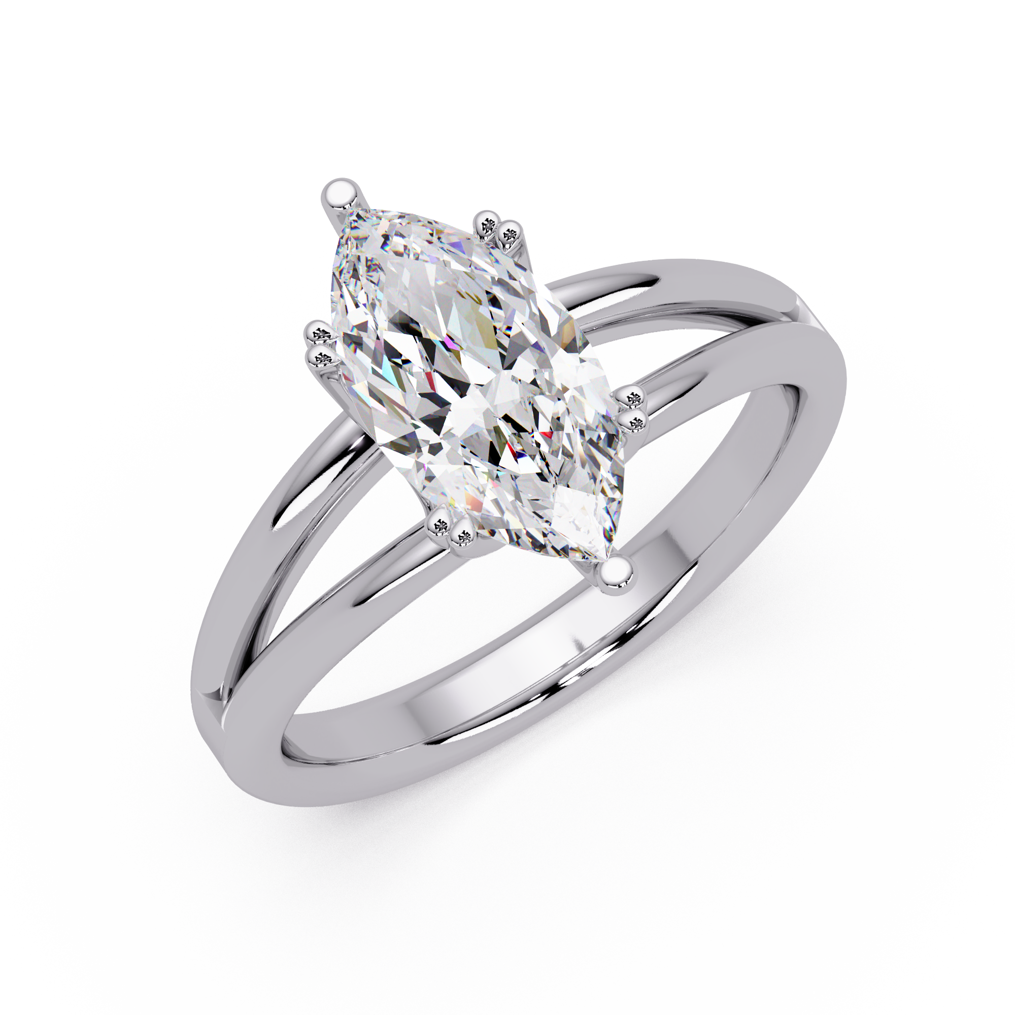 Marquise Cut Diamond Split Shank Solitaire Engagement Ring
