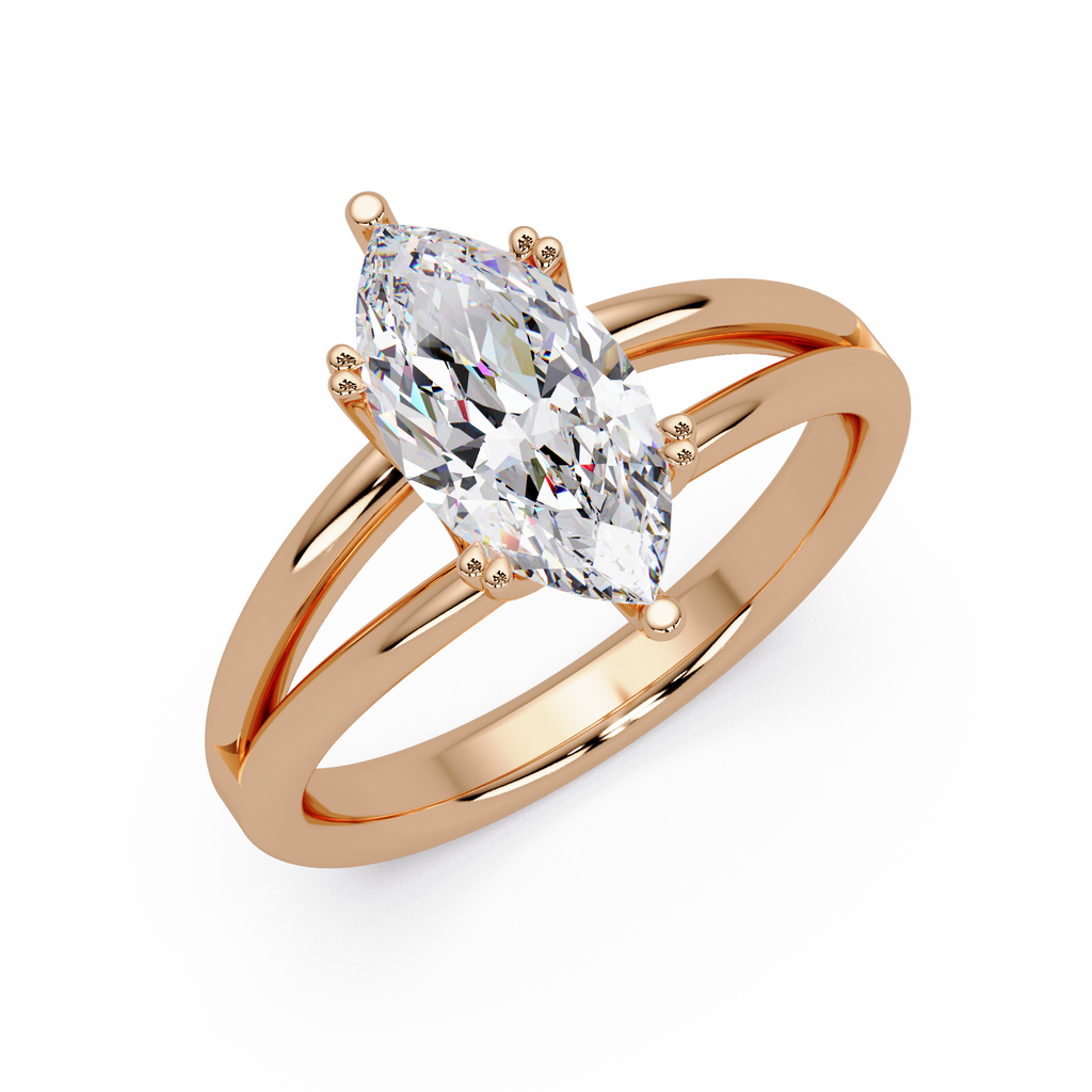 Marquise Cut Diamond Split Shank Solitaire Engagement Ring