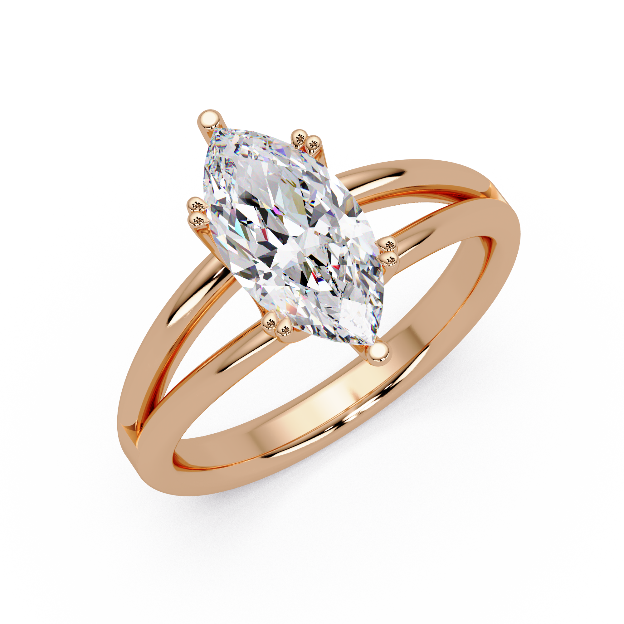 Marquise Cut Diamond Split Shank Solitaire Engagement Ring