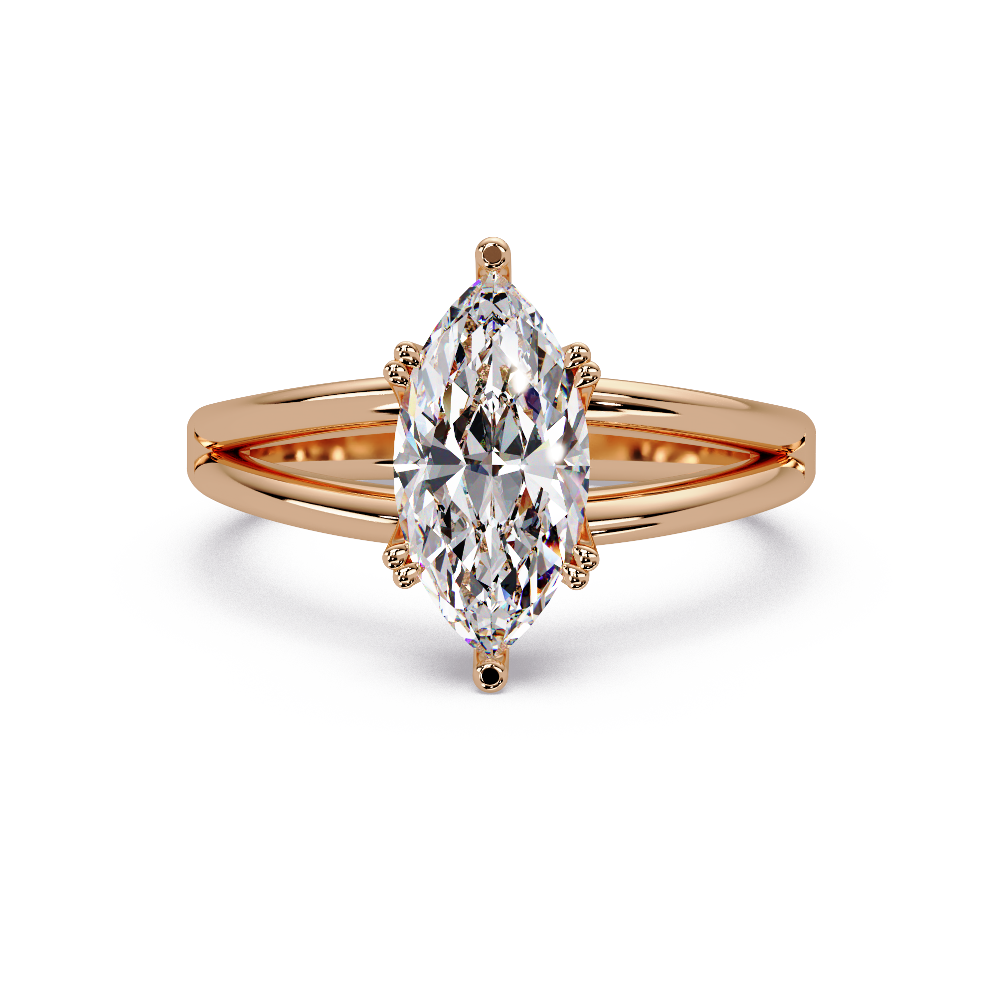 Marquise Cut Diamond Split Shank Solitaire Engagement Ring