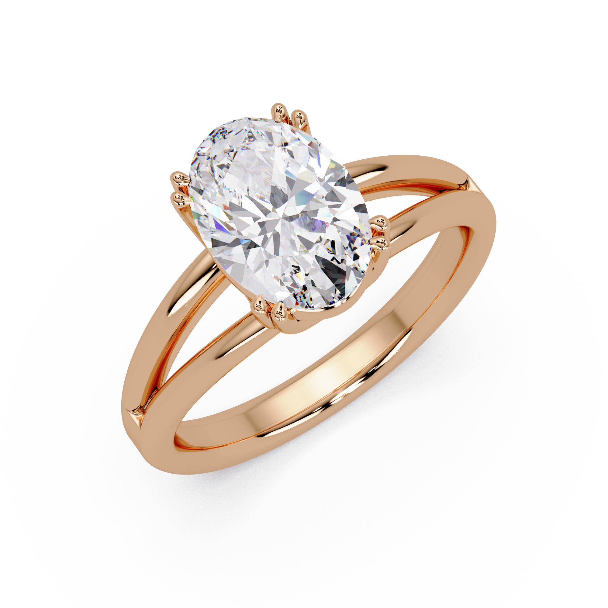 Oval Cut Diamond Split Shank Solitaire Engagement Ring