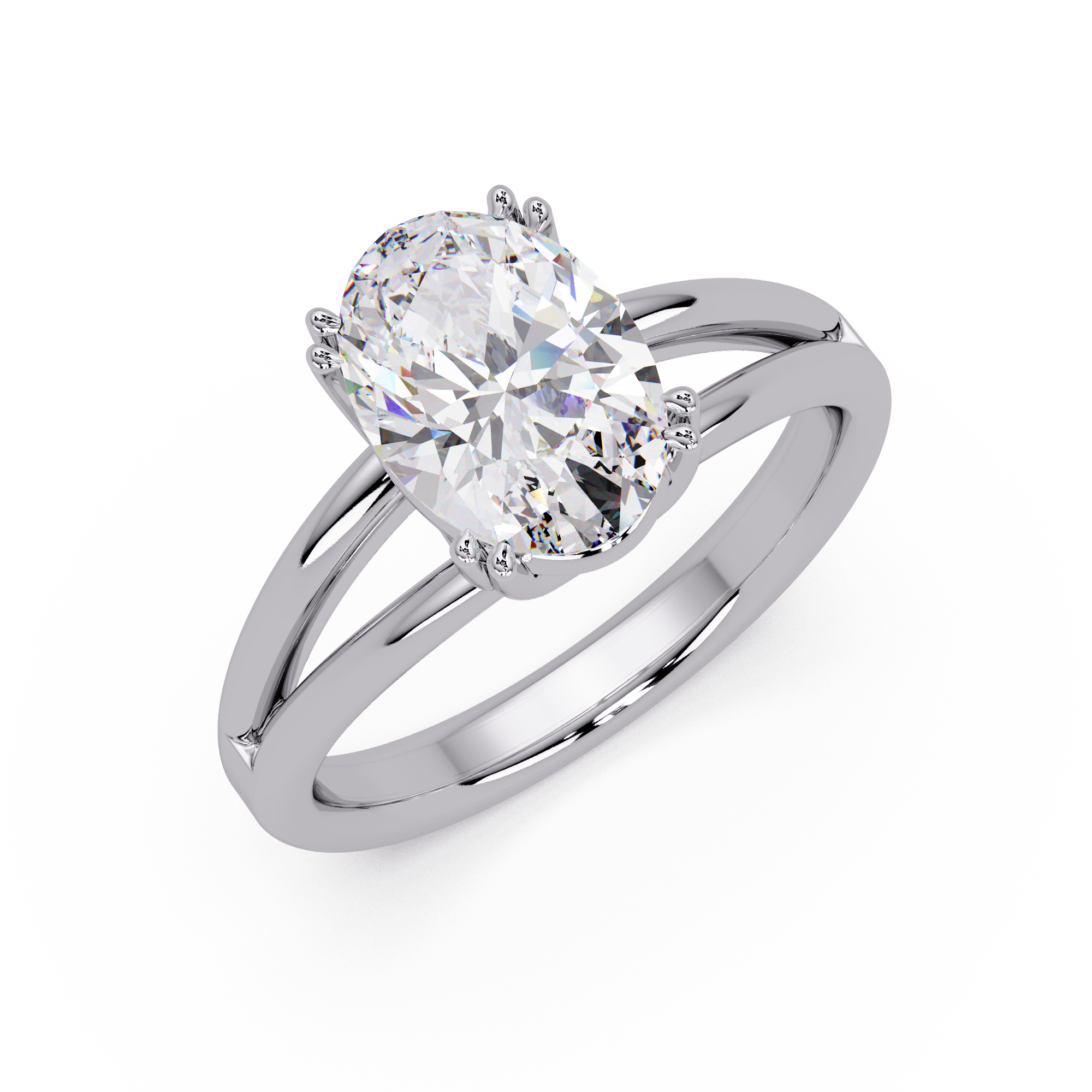 Oval Cut Diamond Split Shank Solitaire Engagement Ring