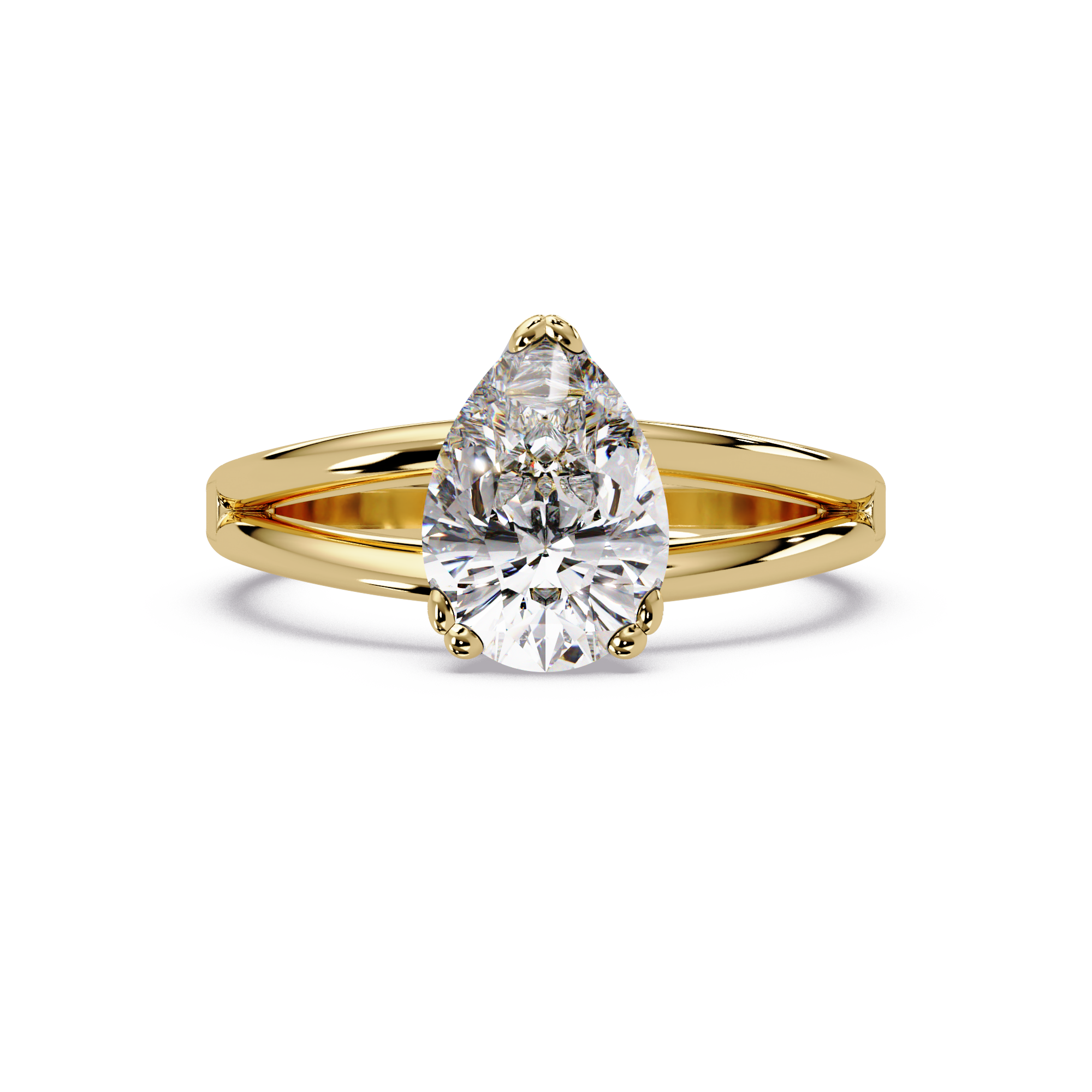 Pear Cut Diamond Split Shank Solitaire Engagement Ring