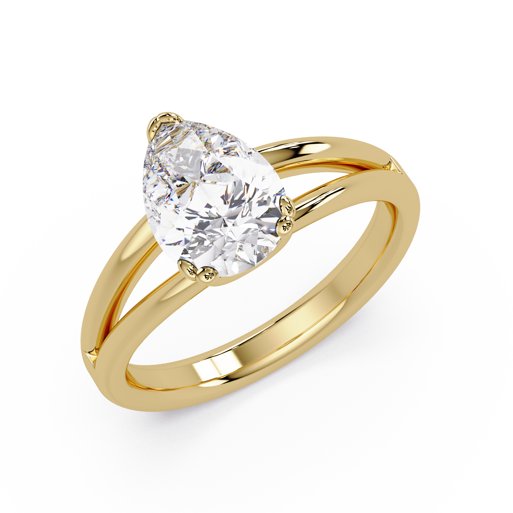 Pear Cut Diamond Split Shank Solitaire Engagement Ring
