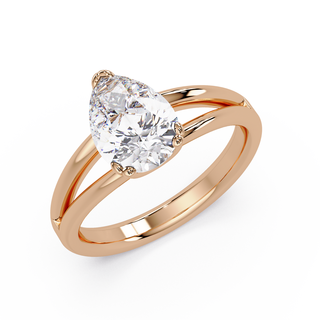 Pear Cut Diamond Split Shank Solitaire Engagement Ring