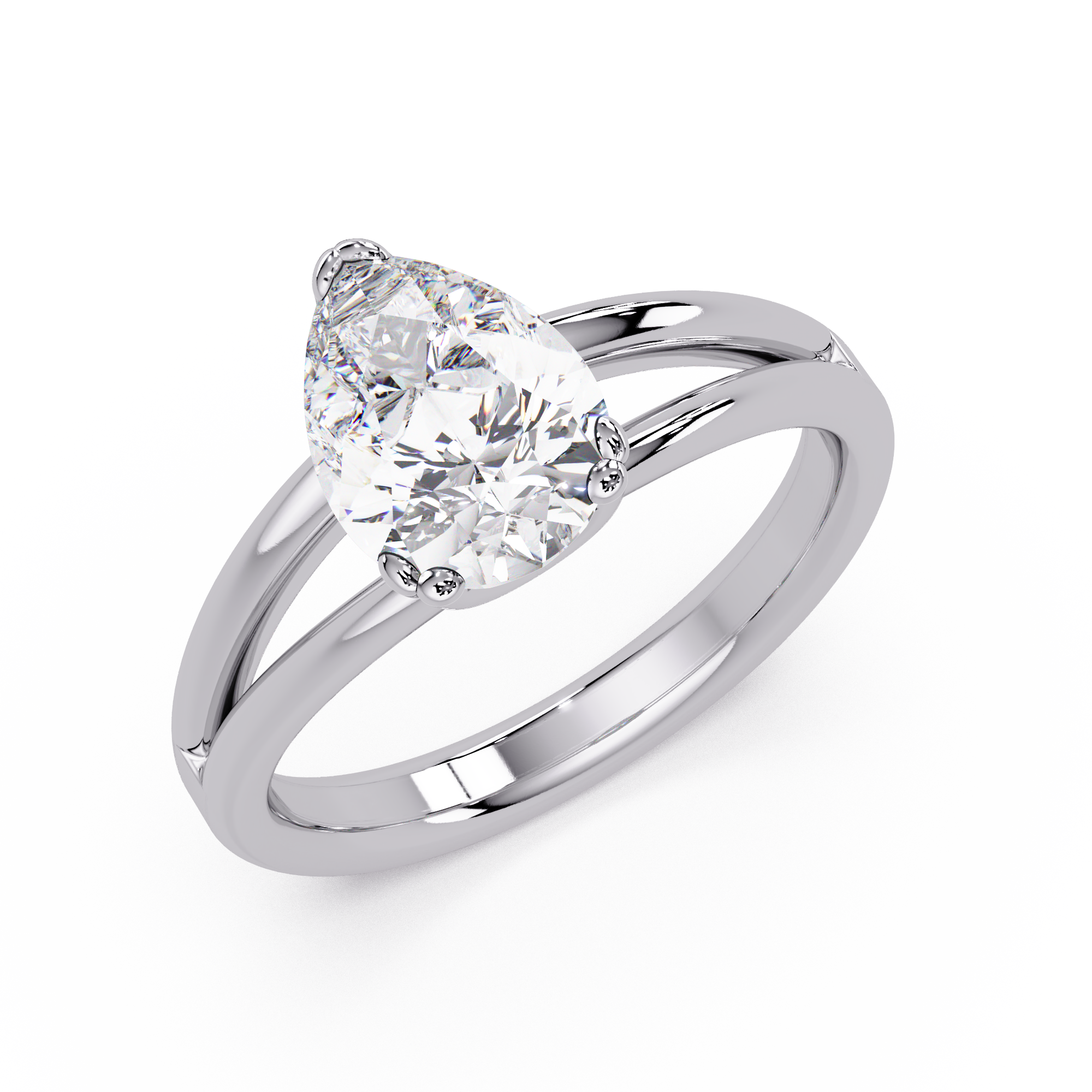 Pear Cut Diamond Split Shank Solitaire Engagement Ring
