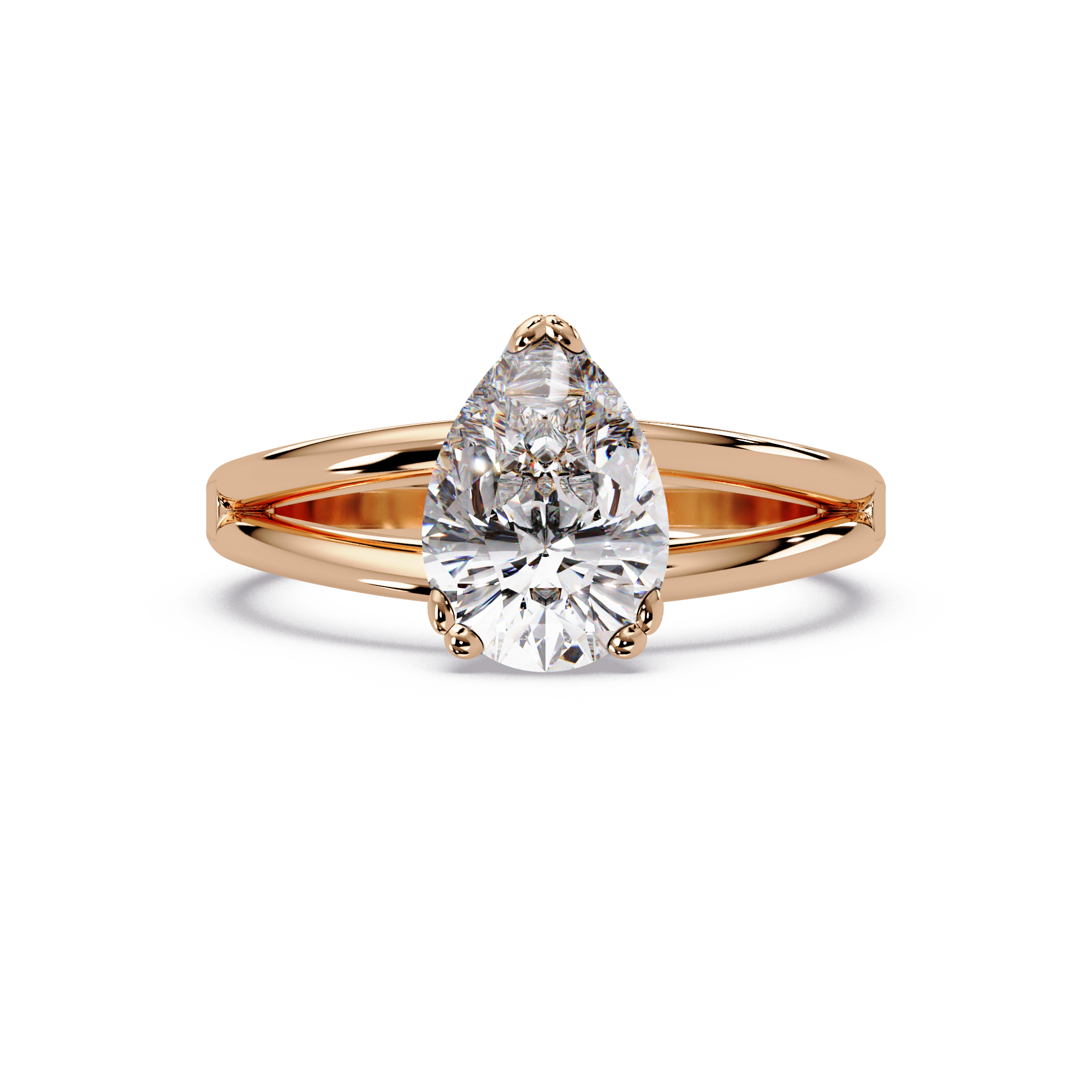 Pear Cut Diamond Split Shank Solitaire Engagement Ring