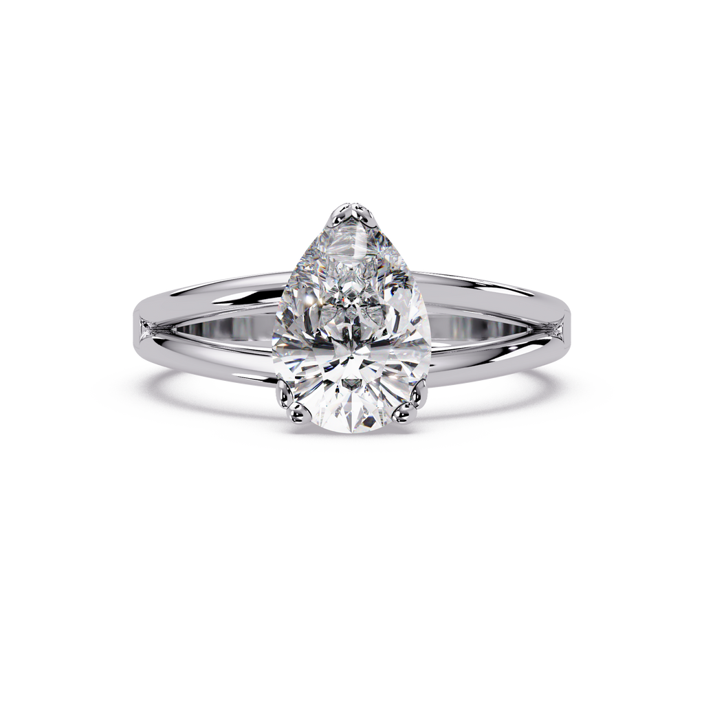 Pear Cut Diamond Split Shank Solitaire Engagement Ring