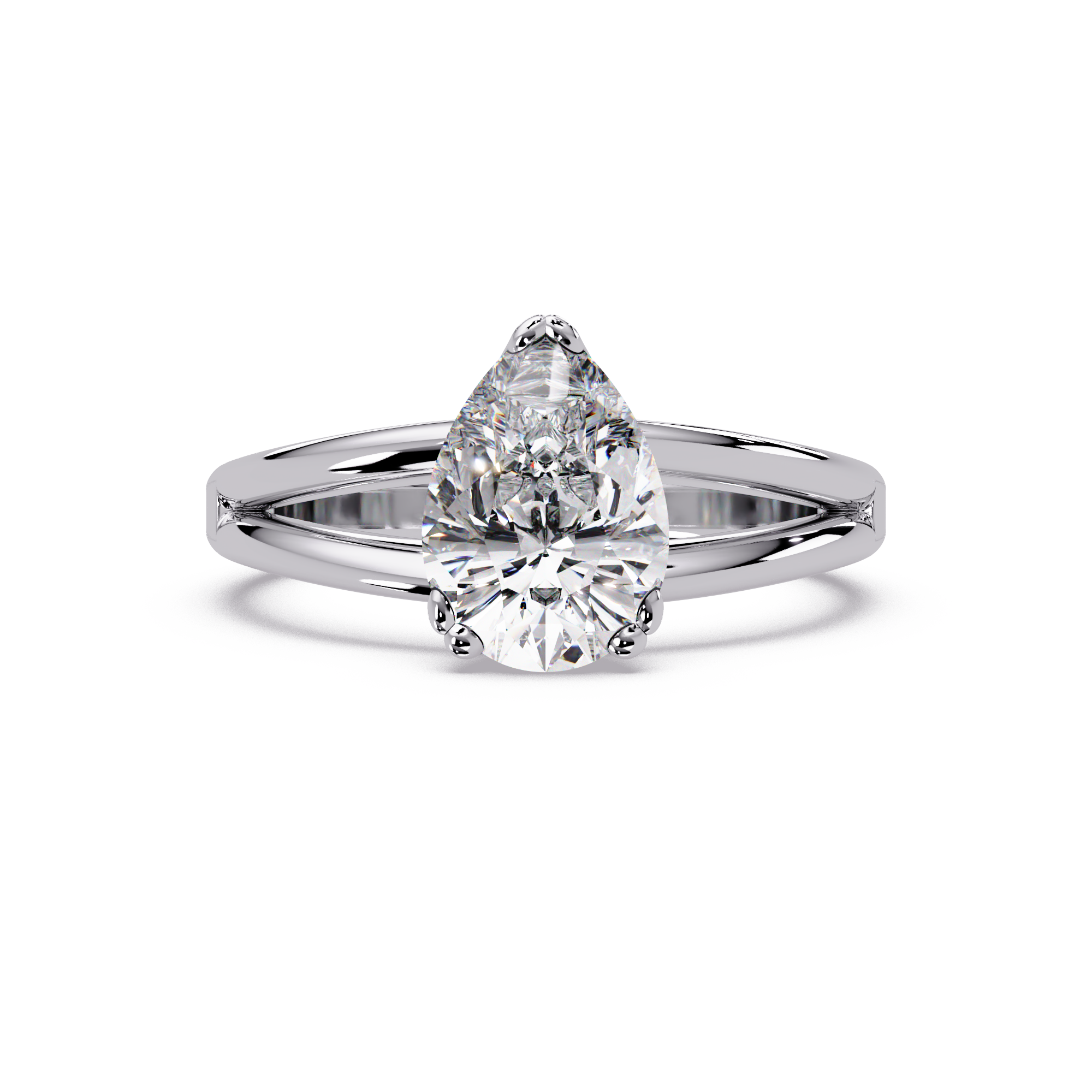 Pear Cut Diamond Split Shank Solitaire Engagement Ring