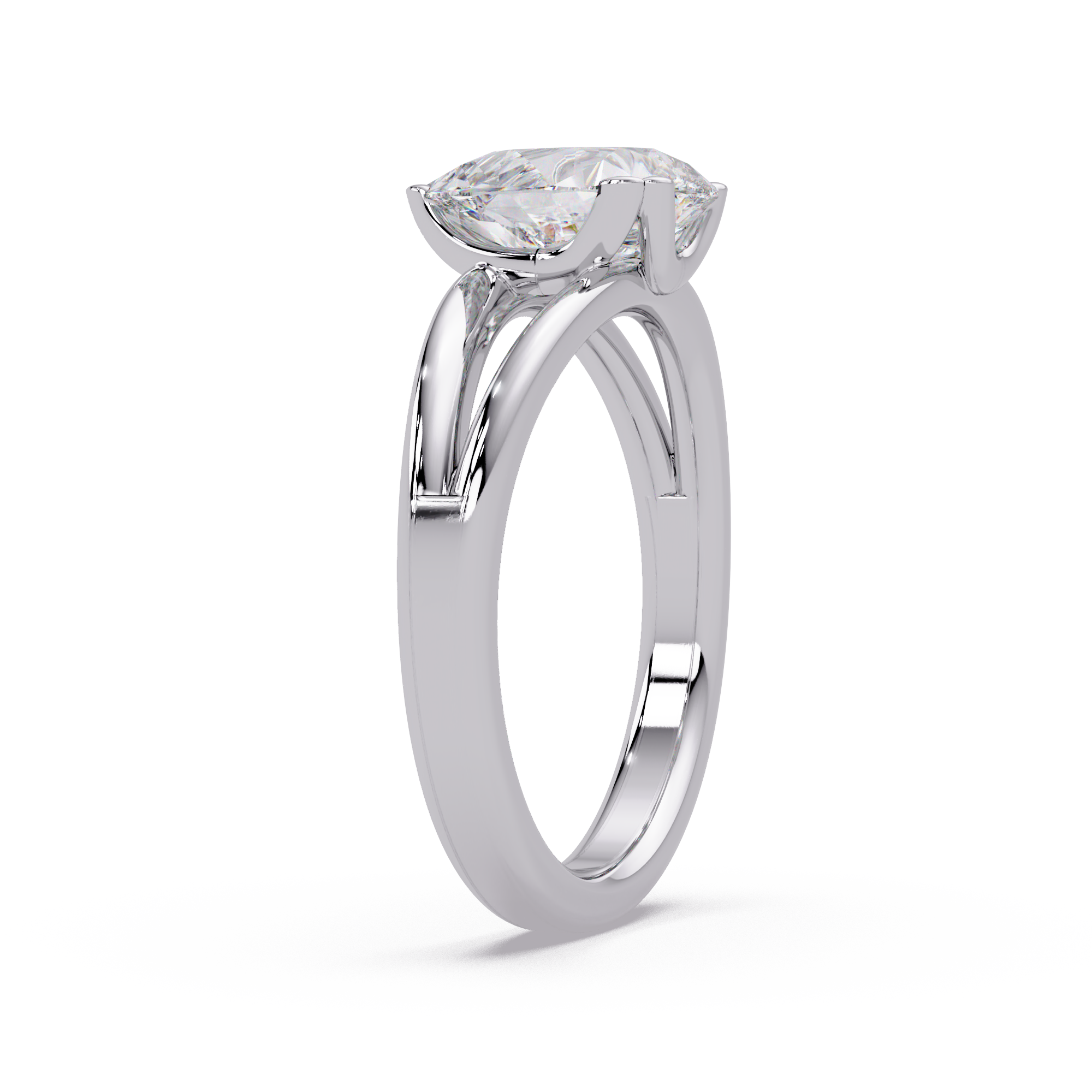 Pear Cut Diamond Split Shank Solitaire Engagement Ring