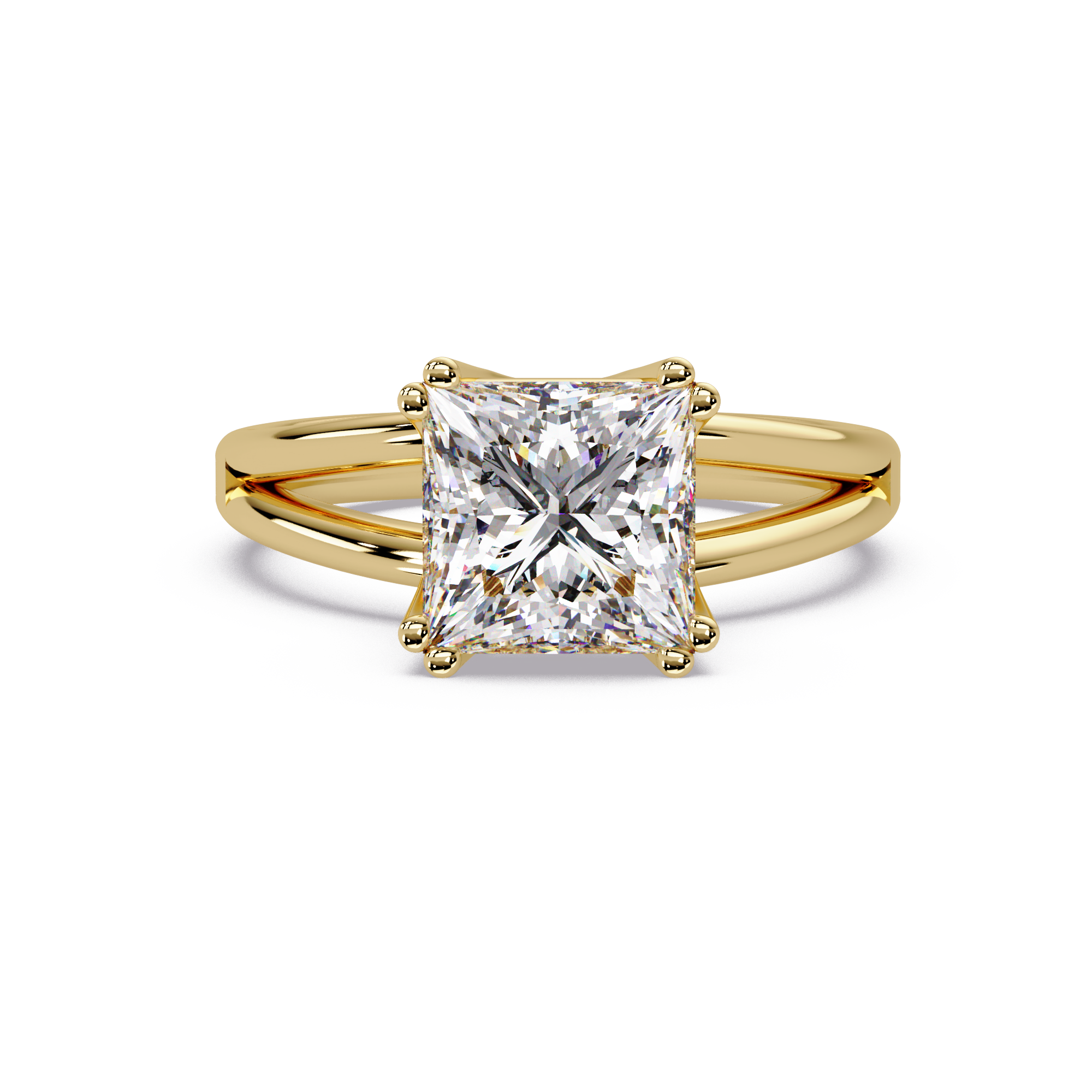 Princess Cut Diamond Split Shank Solitaire Engagement Ring