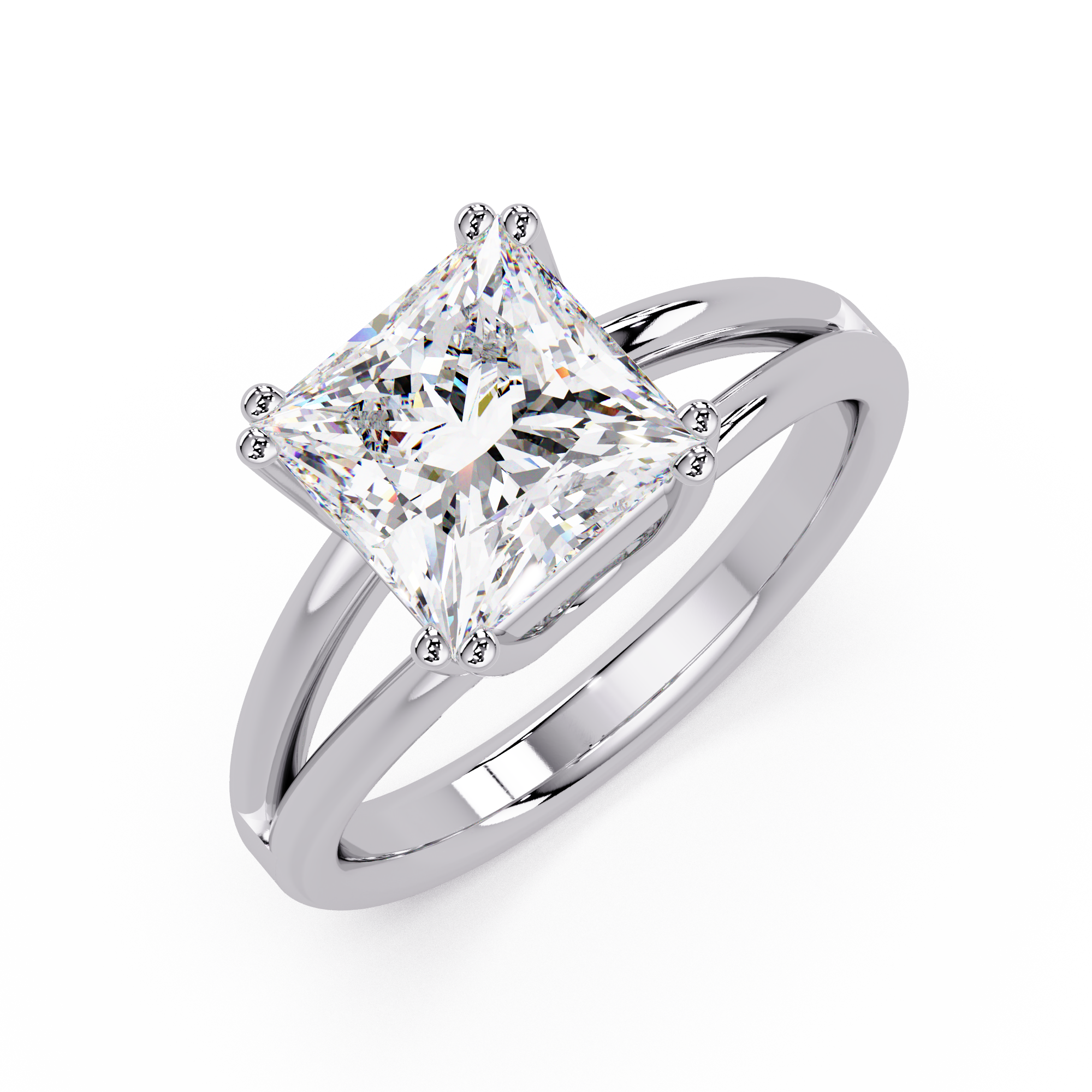 Princess Cut Diamond Split Shank Solitaire Engagement Ring
