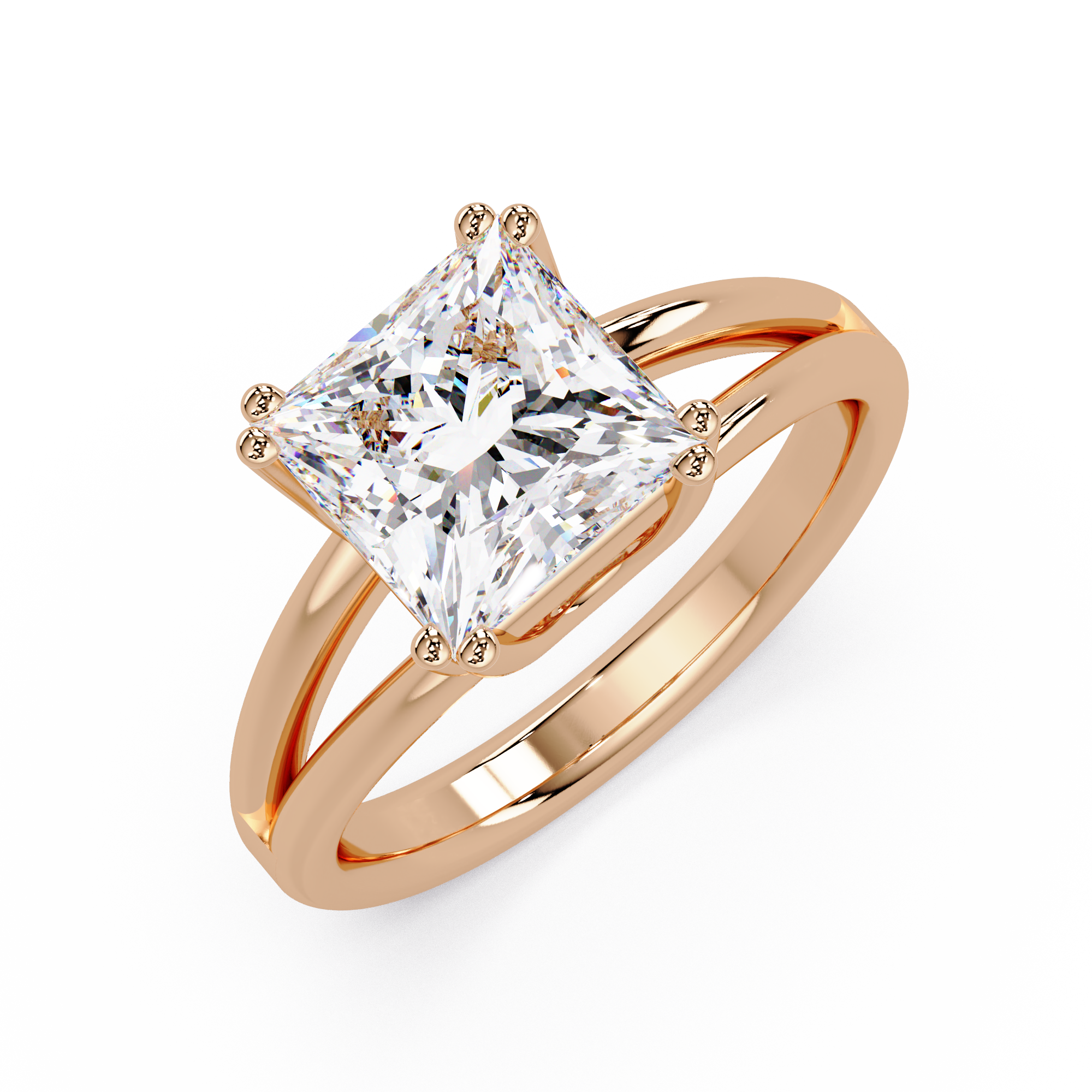 Princess Cut Diamond Split Shank Solitaire Engagement Ring