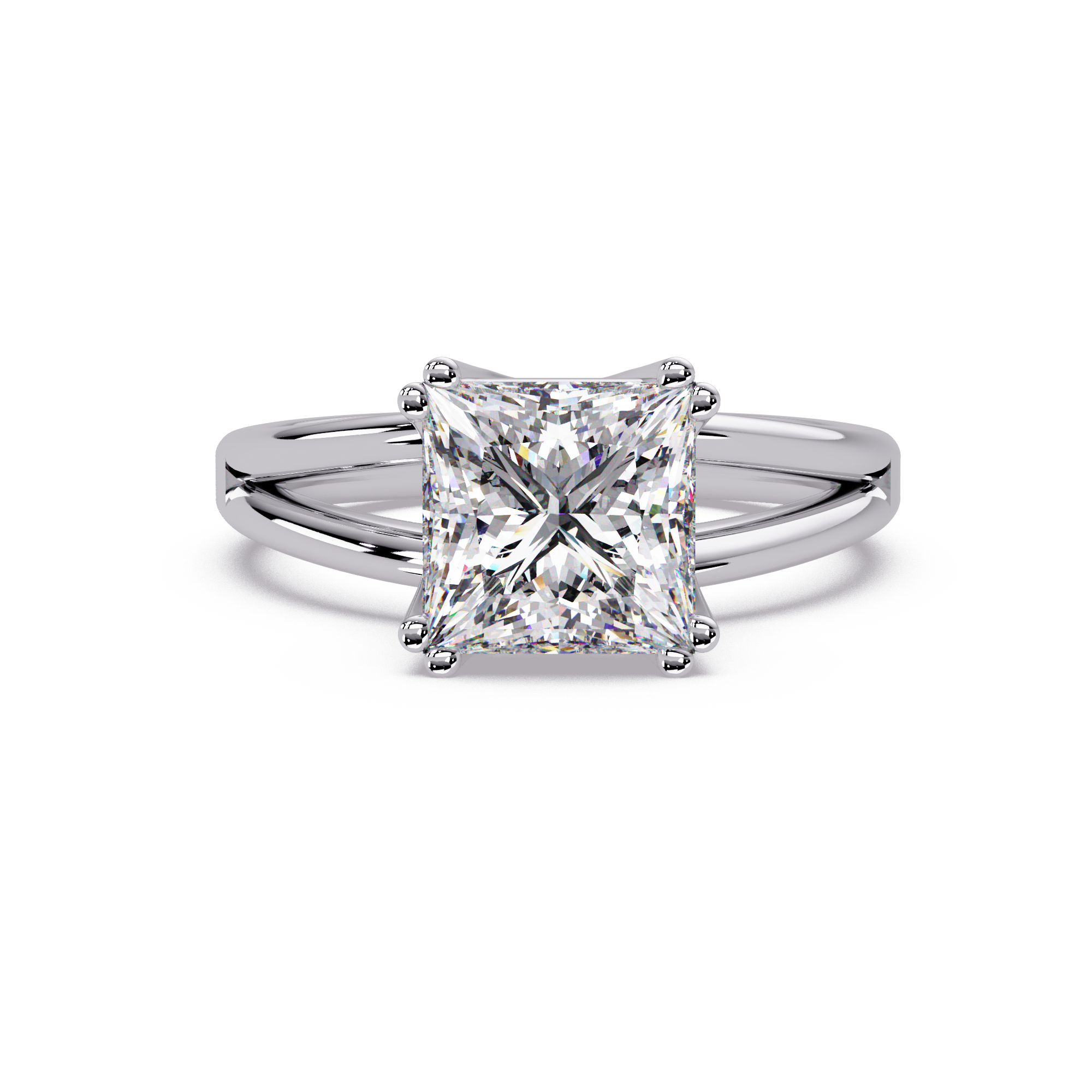 Princess Cut Diamond Split Shank Solitaire Engagement Ring