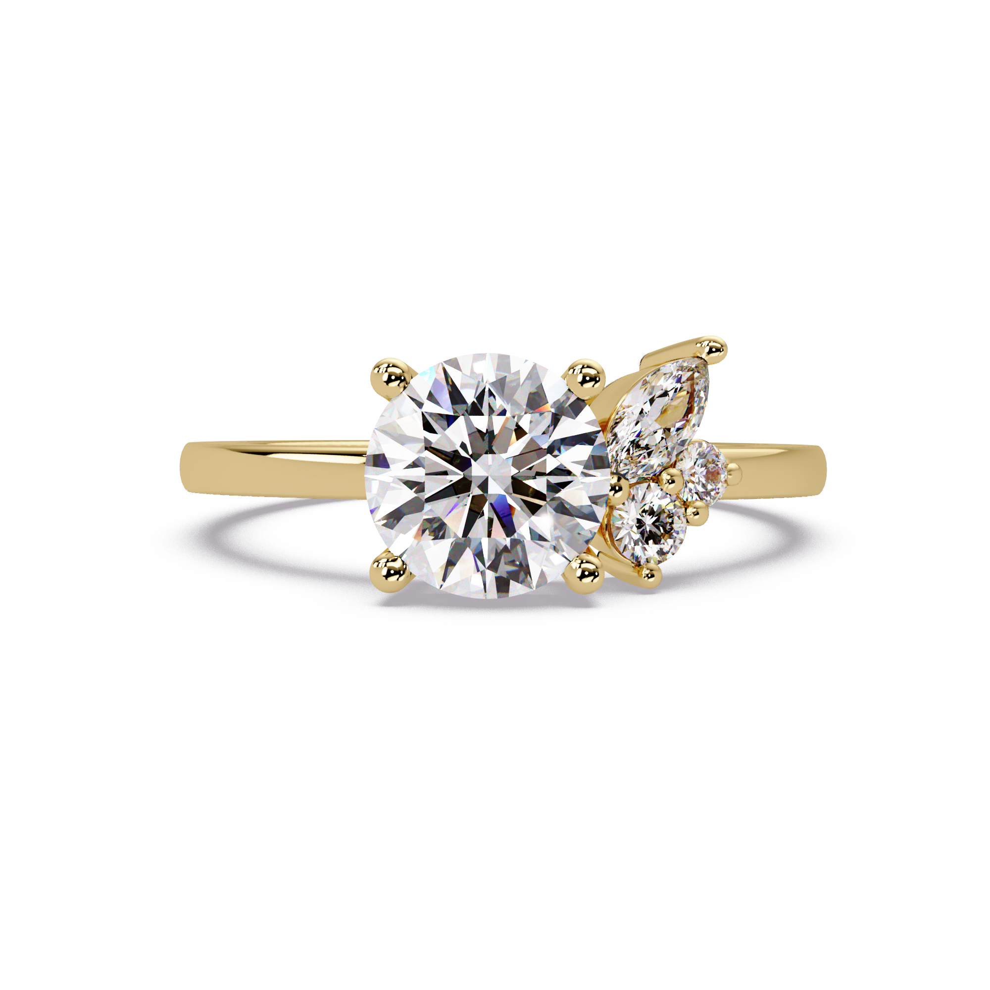 Round Cut Diamond Cluster Side Stones Engagement Ring
