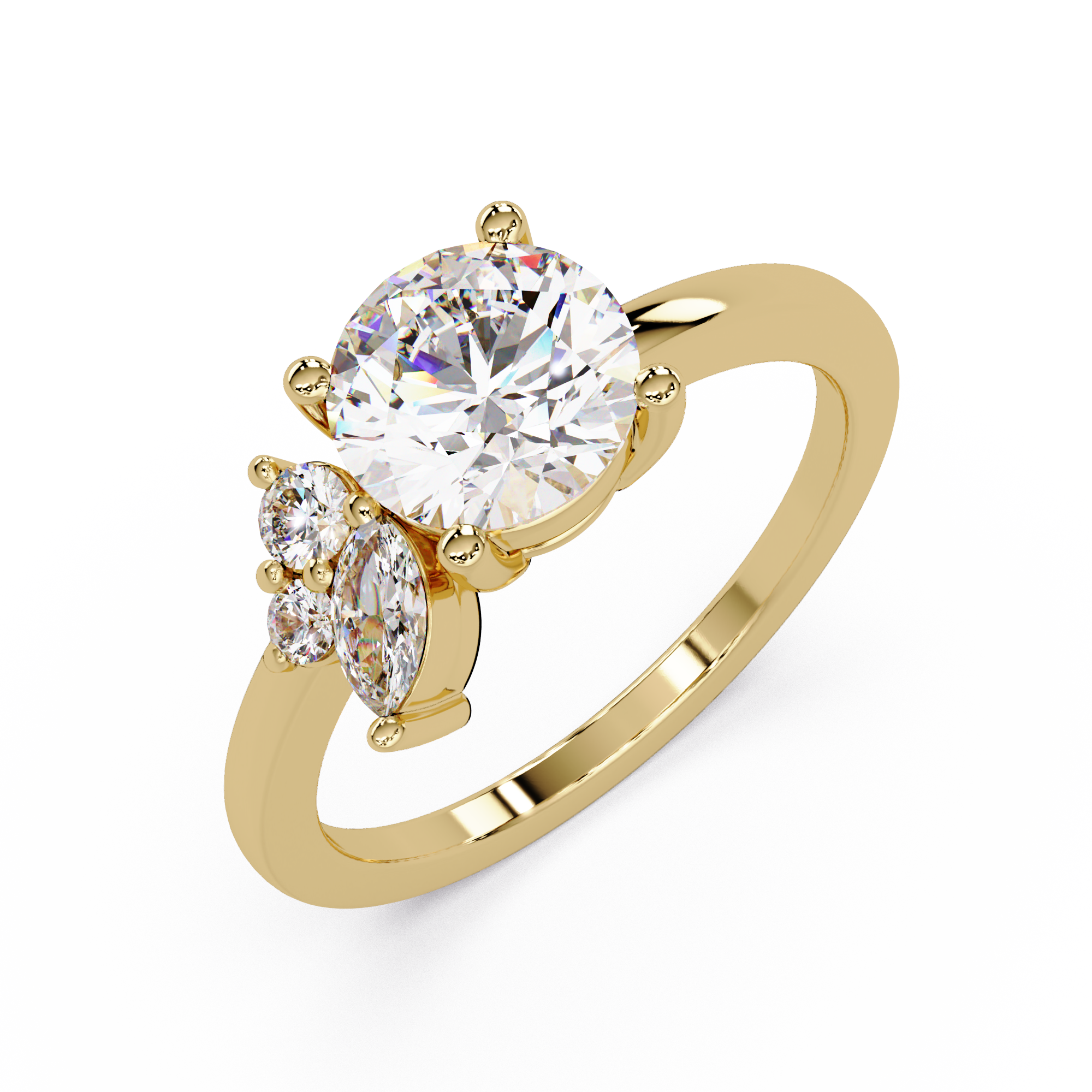 Round Cut Diamond Cluster Side Stones Engagement Ring