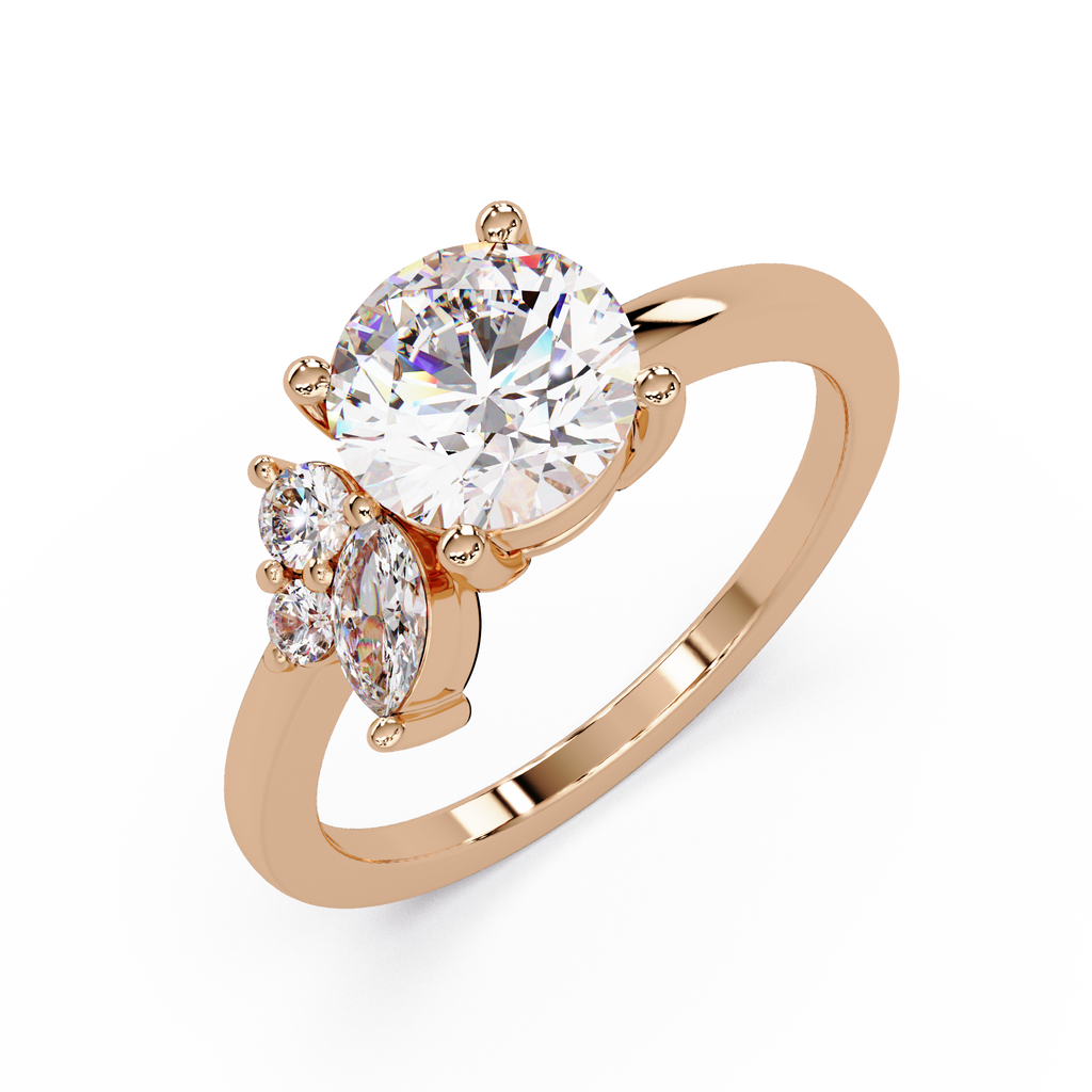 Round Cut Diamond Cluster Side Stones Engagement Ring